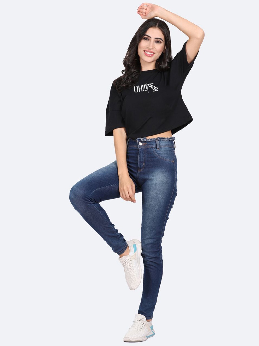 

Mad Over Print Cotton Crop Top, Black