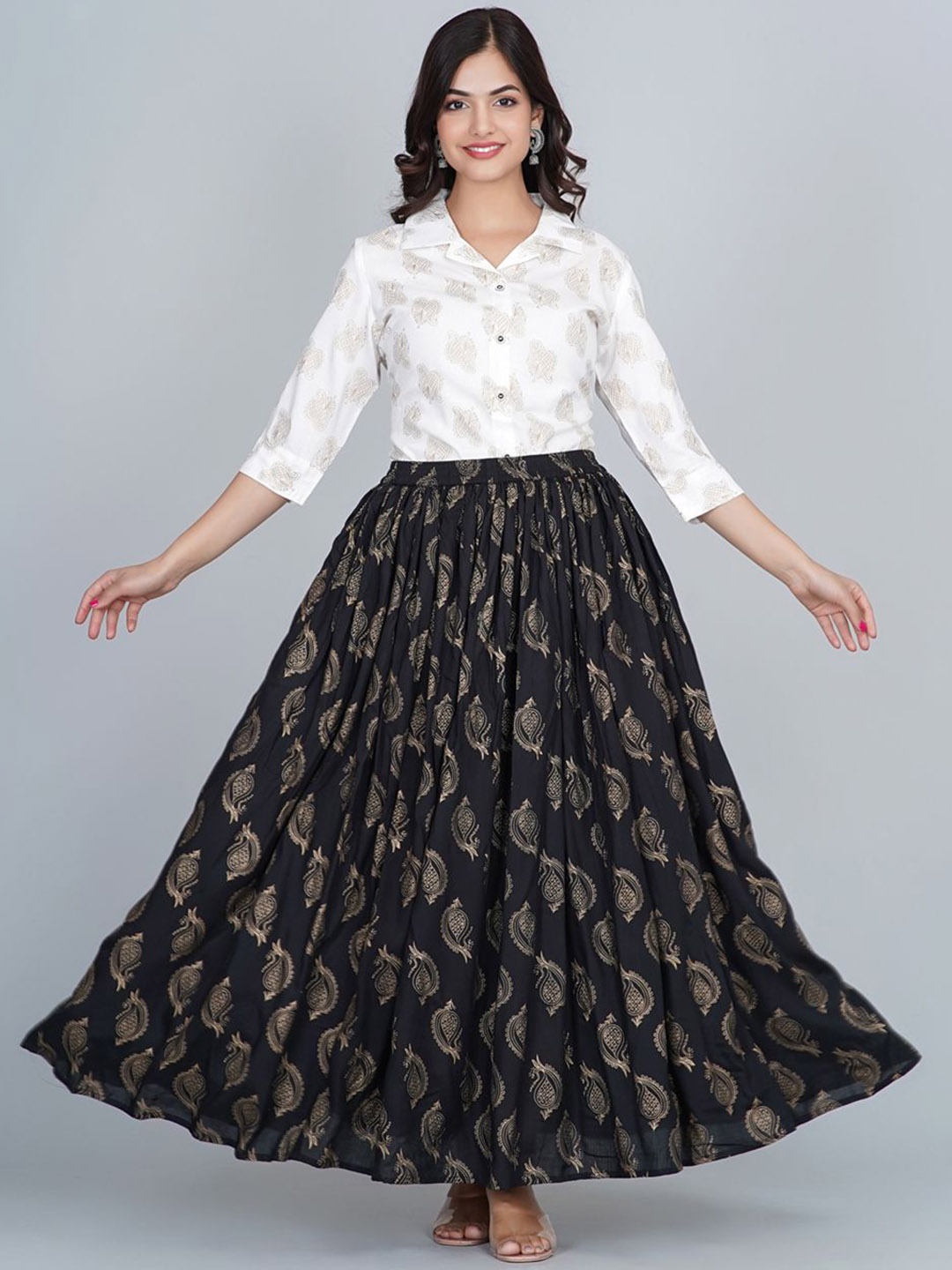 

Neemiya Women Floral Printed Regular Top with Skirt, White