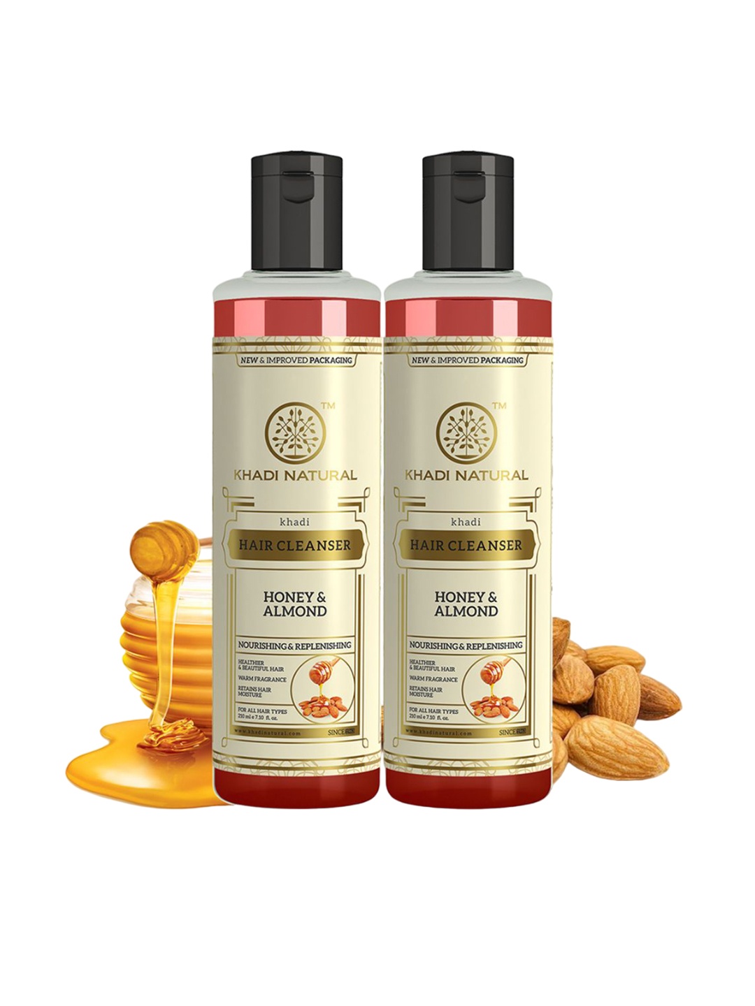 Khadi Natural Set Of 2 Honey & Almond Hair Cleanser - 210ml Each, Brown