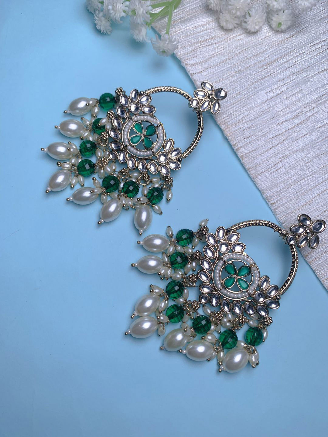 

I Jewels Contemporary Chandbalis Earrings, Green