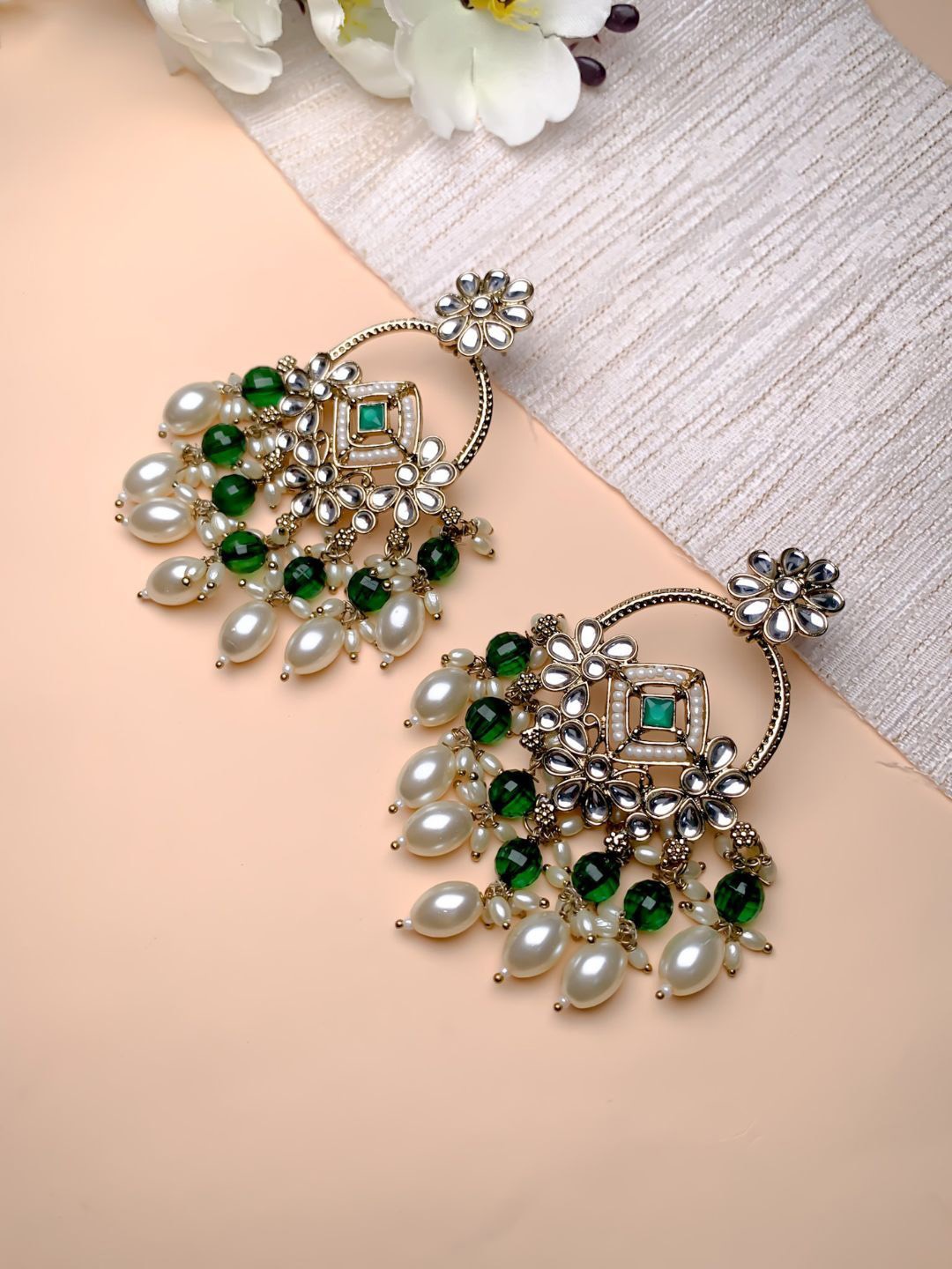 

I Jewels Contemporary Chandbalis Earrings, Green