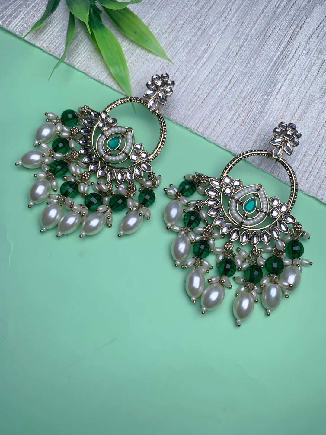 

I Jewels Contemporary Chandbalis Earrings, Green