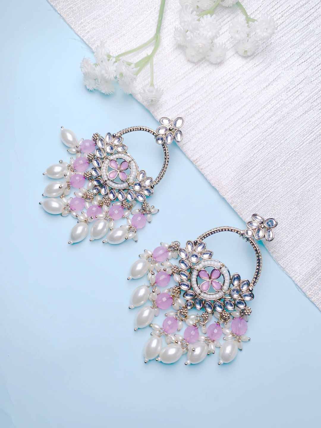 

I Jewels Contemporary Chandbalis Earrings, Purple