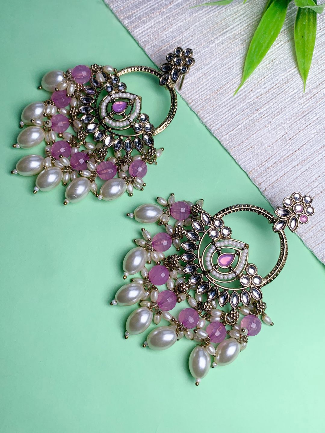 

I Jewels Contemporary Chandbalis Earrings, Purple