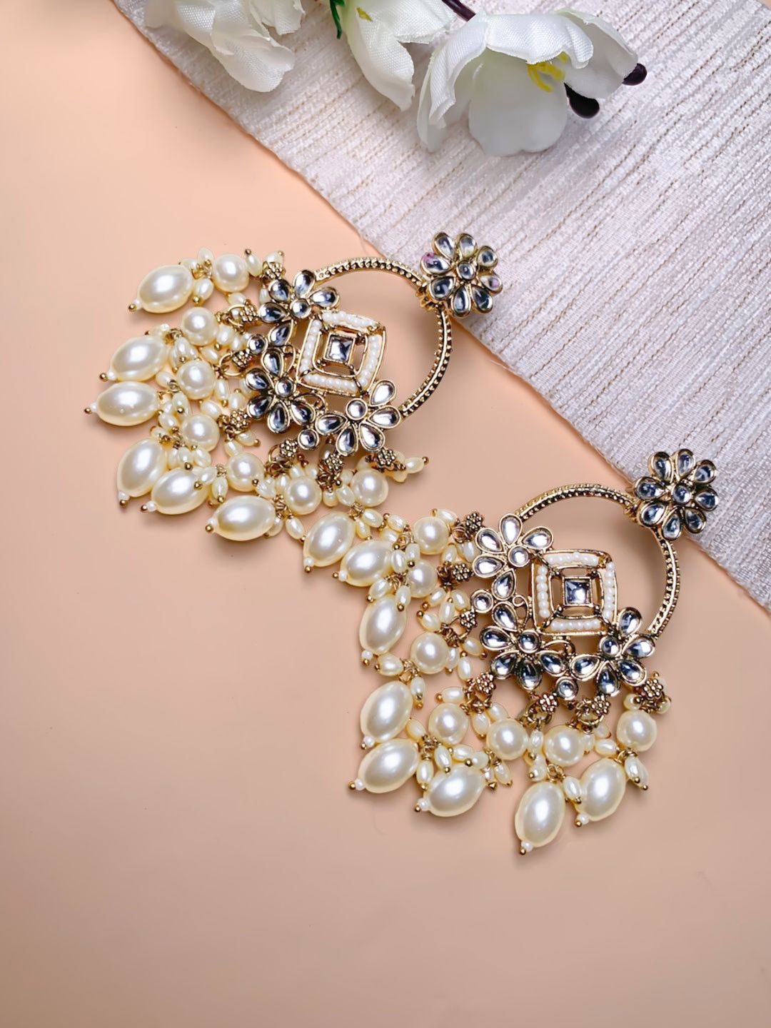 

I Jewels Contemporary Chandbalis Earrings, White