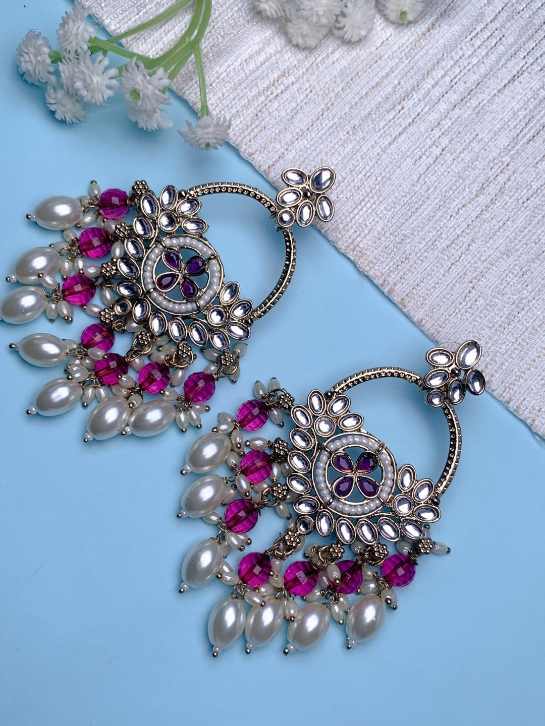 

I Jewels Contemporary Chandbalis Earrings, Purple