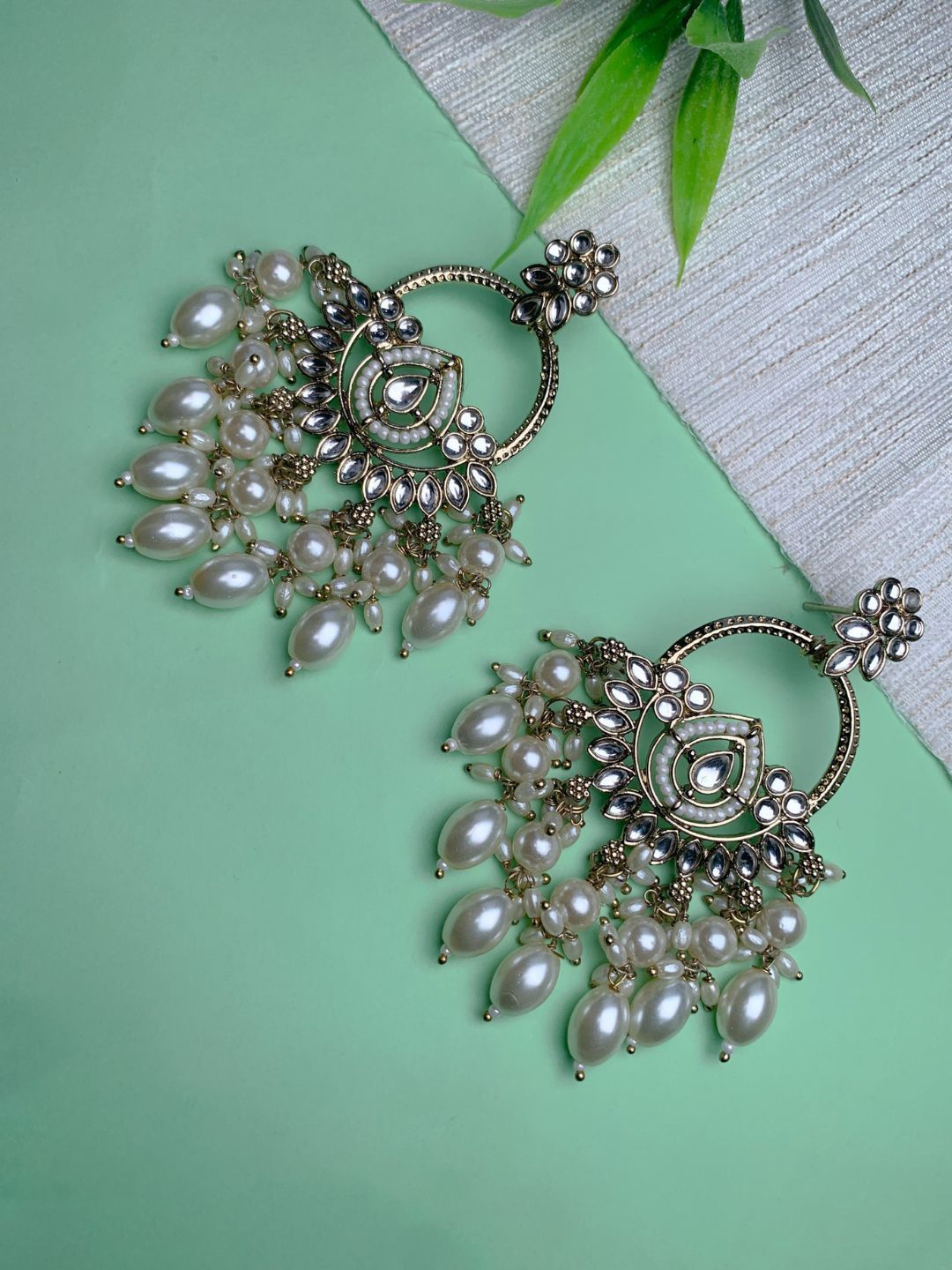 

I Jewels Contemporary Chandbalis Earrings, White