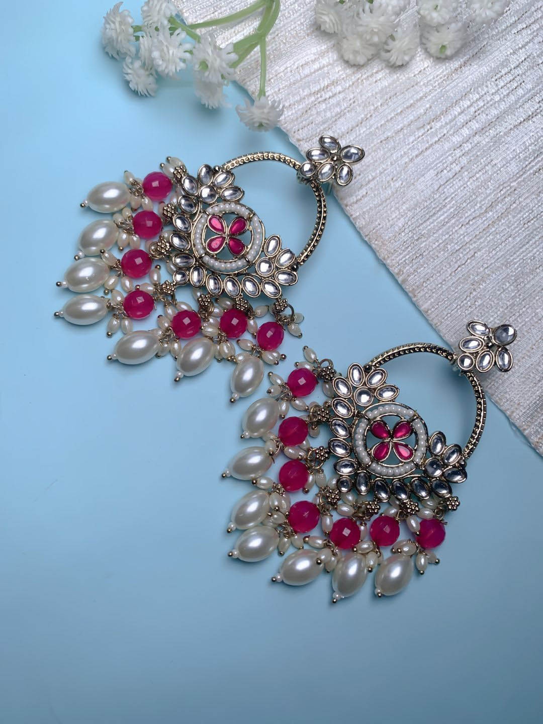 

I Jewels Contemporary Chandbalis Earrings, Pink