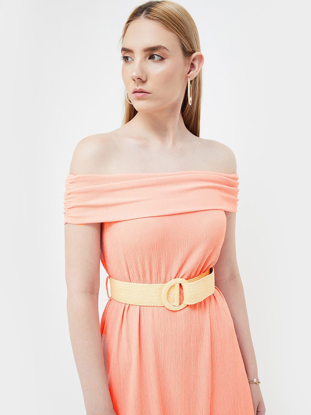 

CODE by Lifestyle Off-Shoulder Fit & Flare Midi Dress, Coral