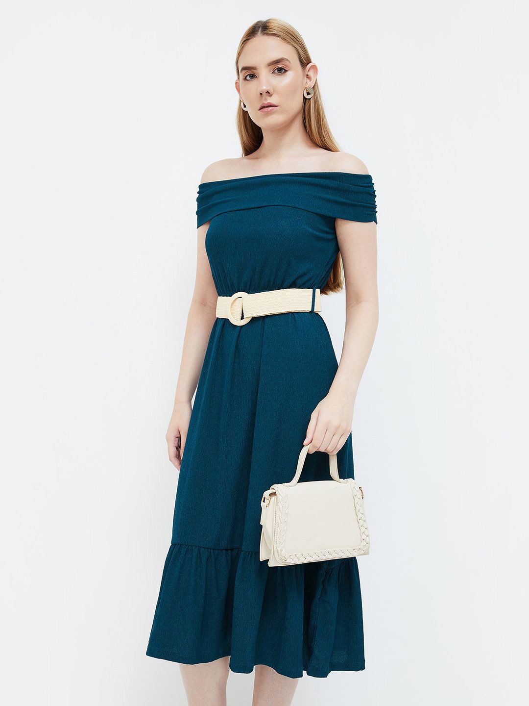 

CODE by Lifestyle Off-Shoulder Fit & Flare Midi Dress, Teal