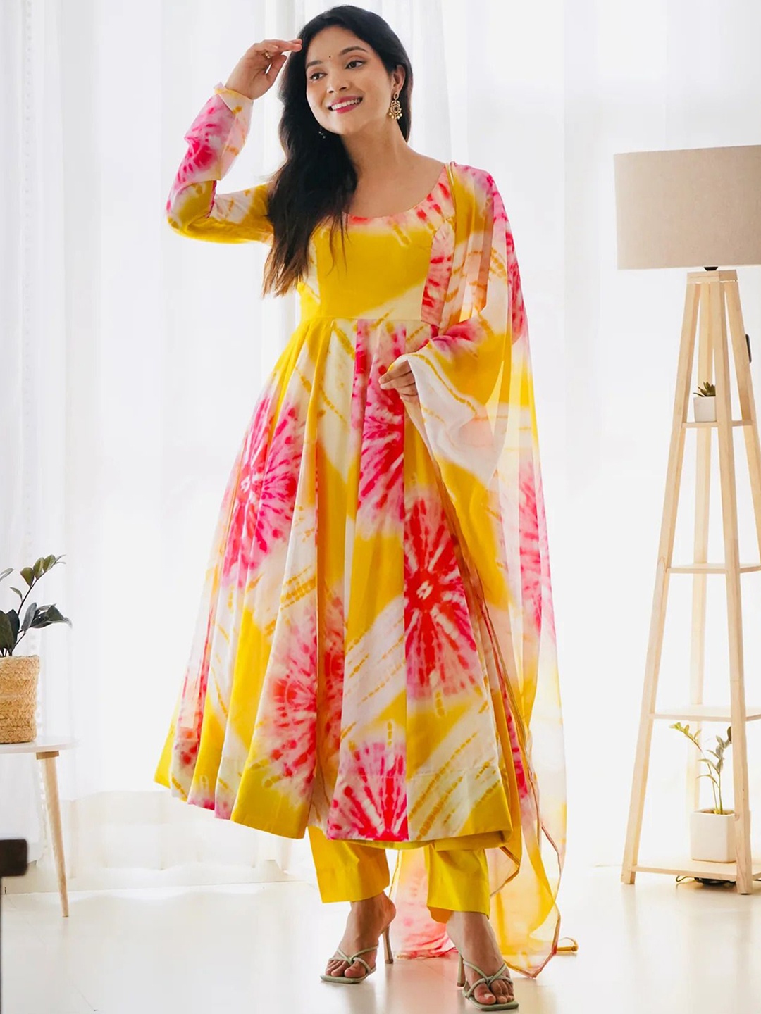 

KALINI Women Floral Printed Empire Kurta with Trousers & With Dupatta, Yellow