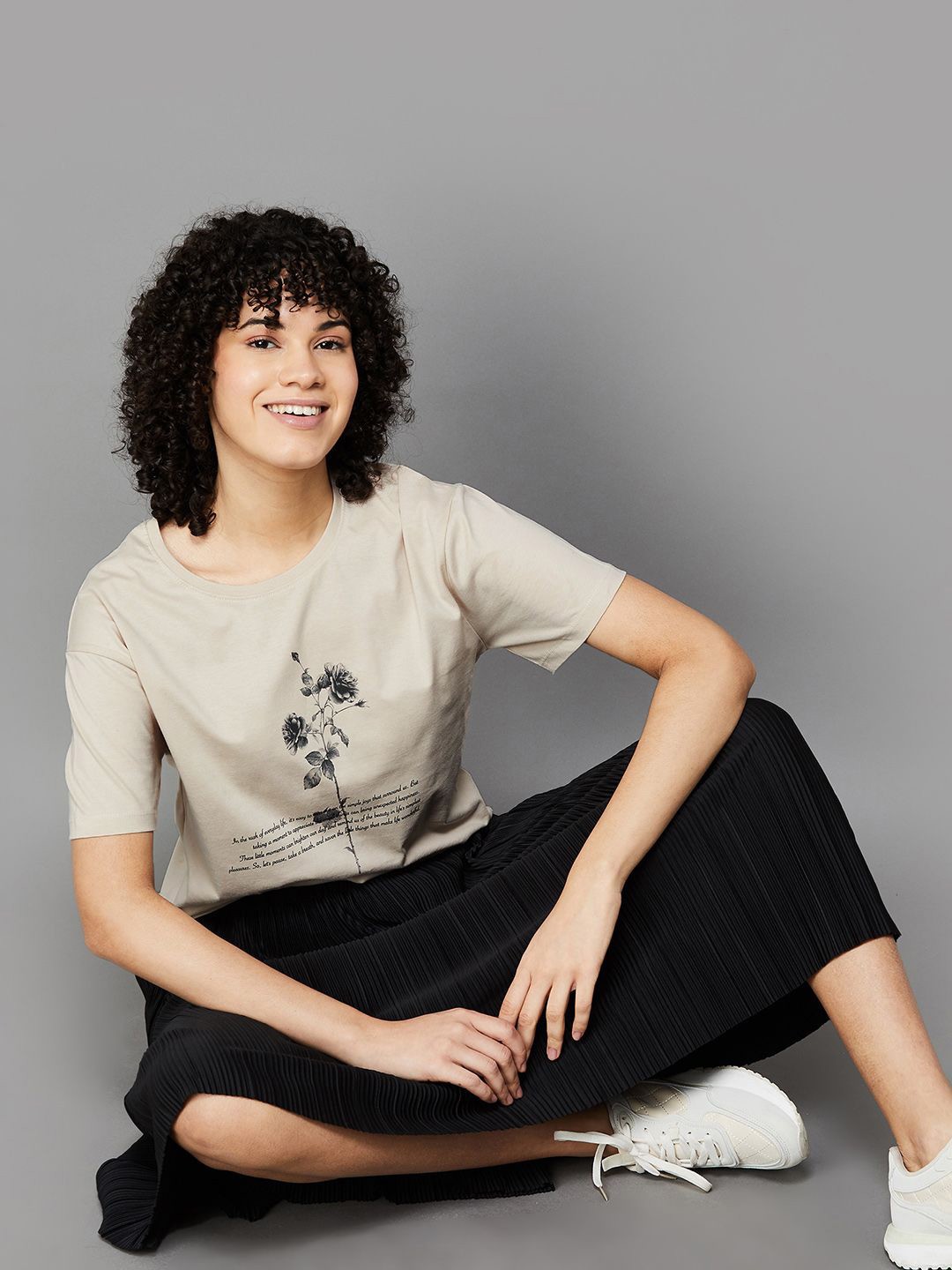 

Fame Forever by Lifestyle Floral Print Cotton Top, Beige