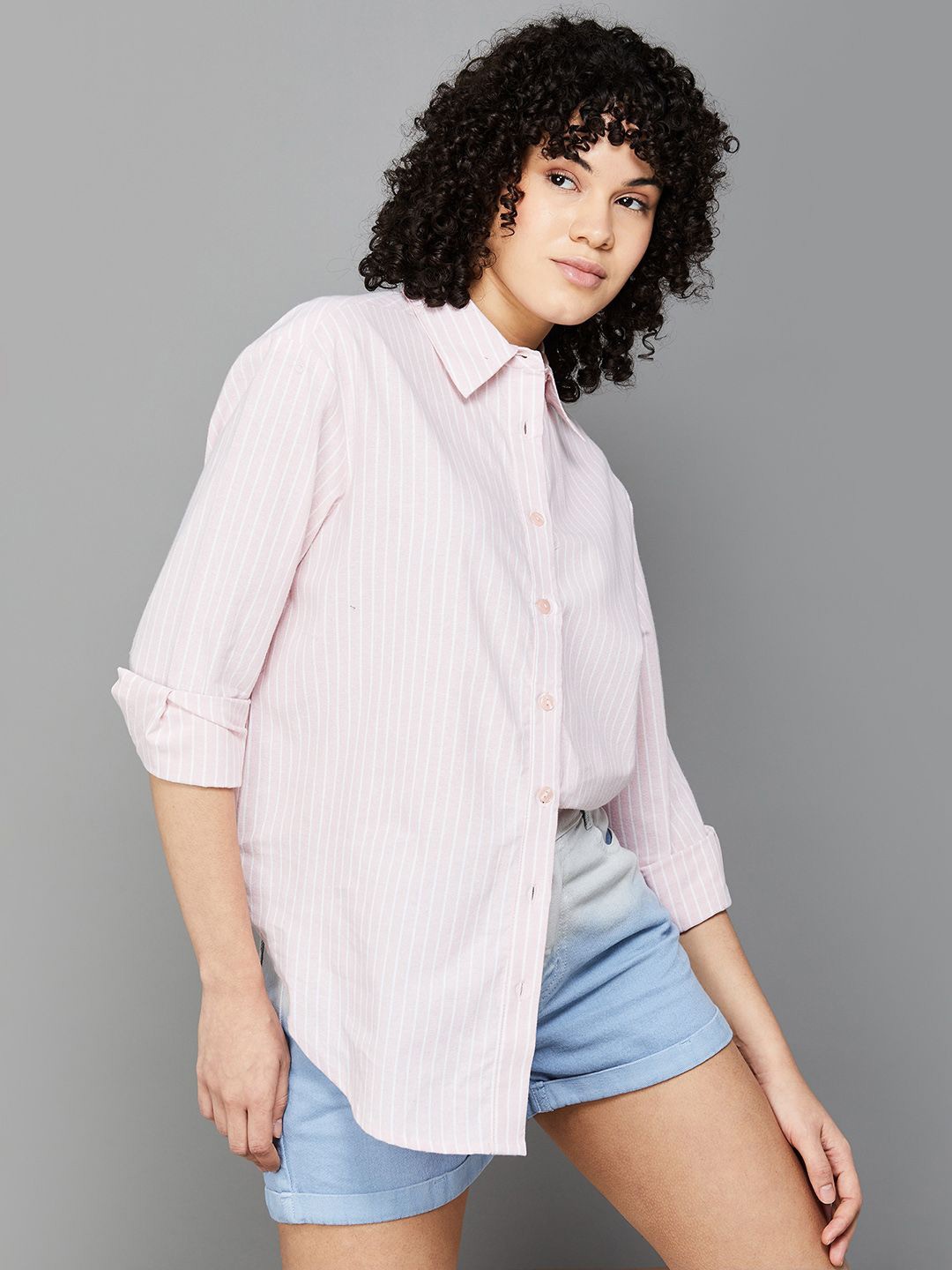 

Fame Forever by Lifestyle Women Striped Pure Cotton Relaxed Fit Shirt, Pink