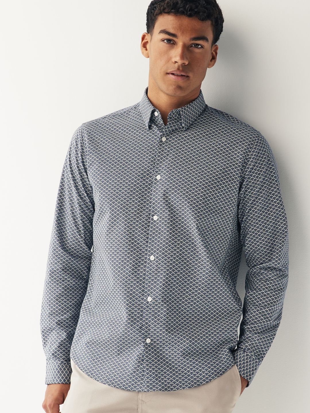 

NEXT Opaque Geometric Printed Casual Shirt, Navy blue