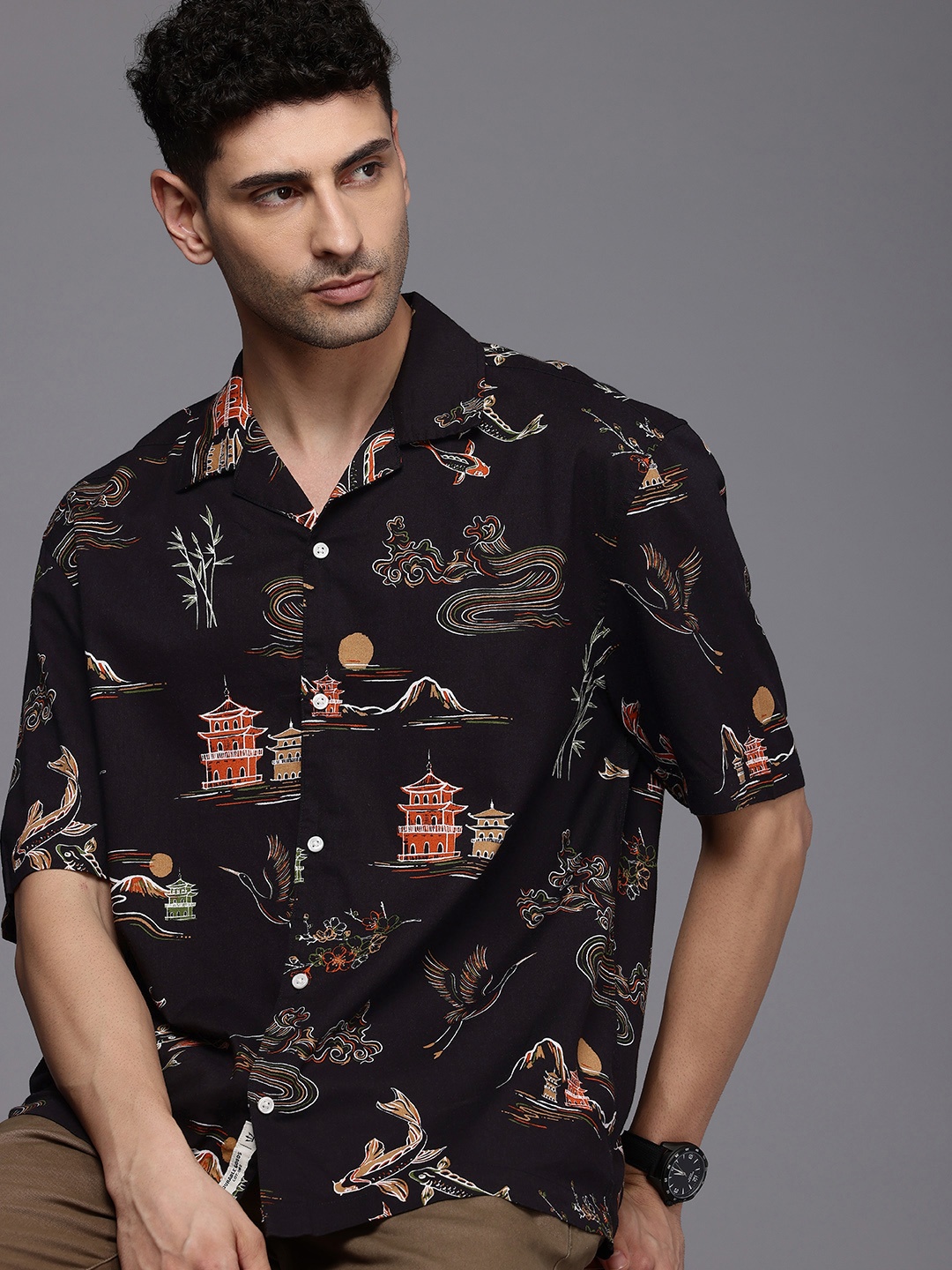 

NEXT Printed Casual Shirt, Black