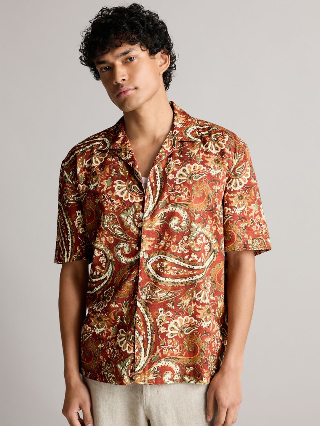 

NEXT Pure Cotton Opaque Printed Casual Shirt, Brown