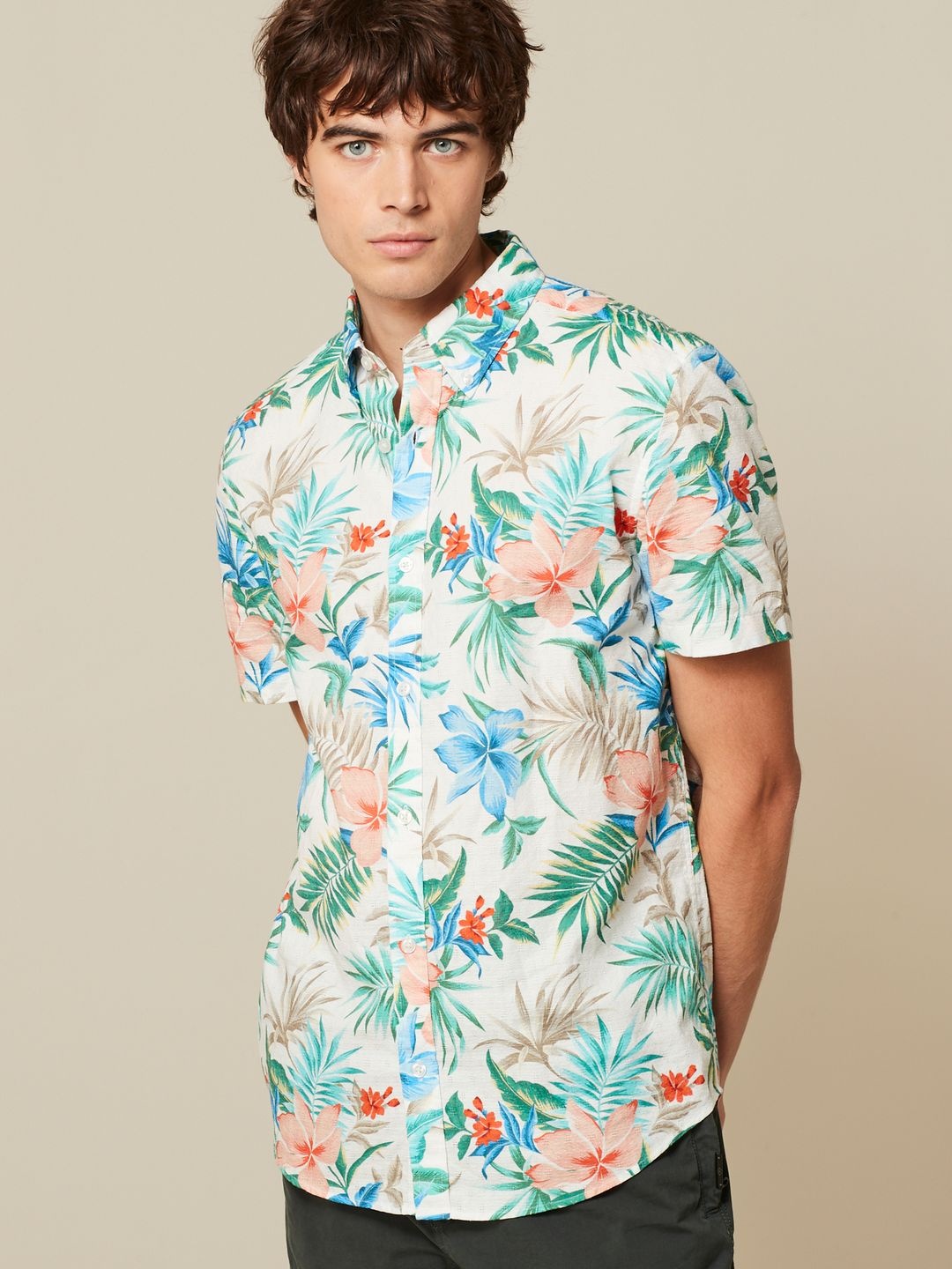 

NEXT Pure Cotton Floral Printed Casual Shirt, White