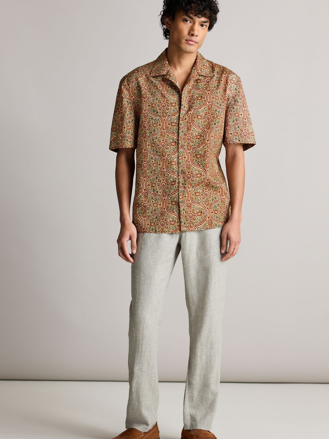 

NEXT Pure Cotton Opaque Printed Casual Shirt, Olive