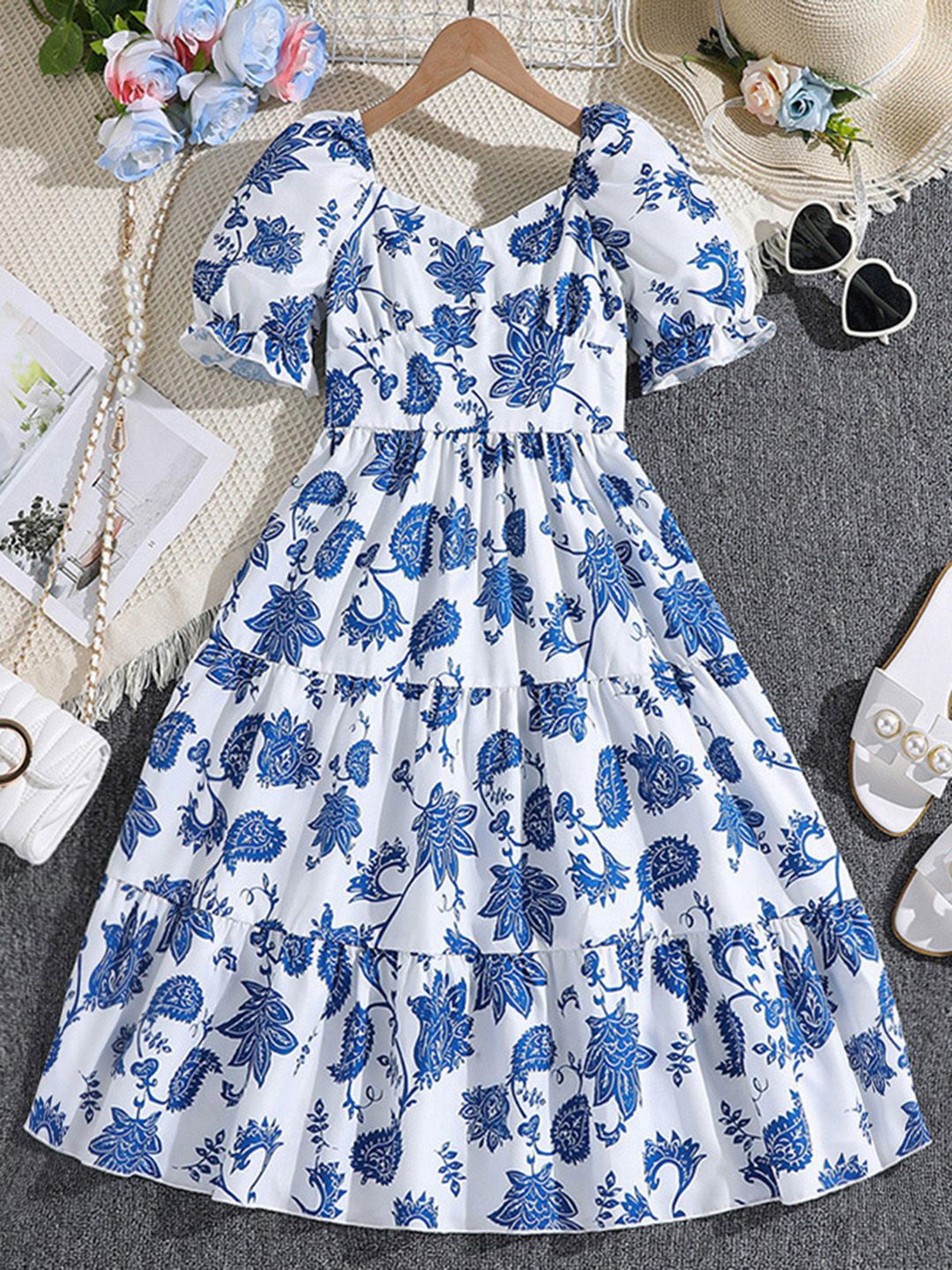 

INCLUD Floral Print Fit & Flare Dress, Blue