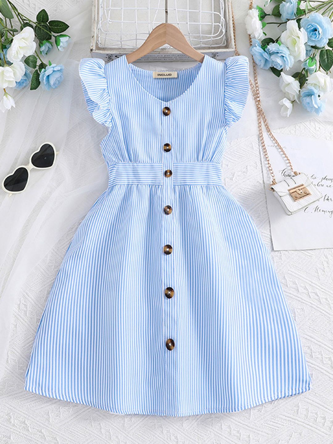 

INCLUD Striped Fit & Flare Dress, Blue