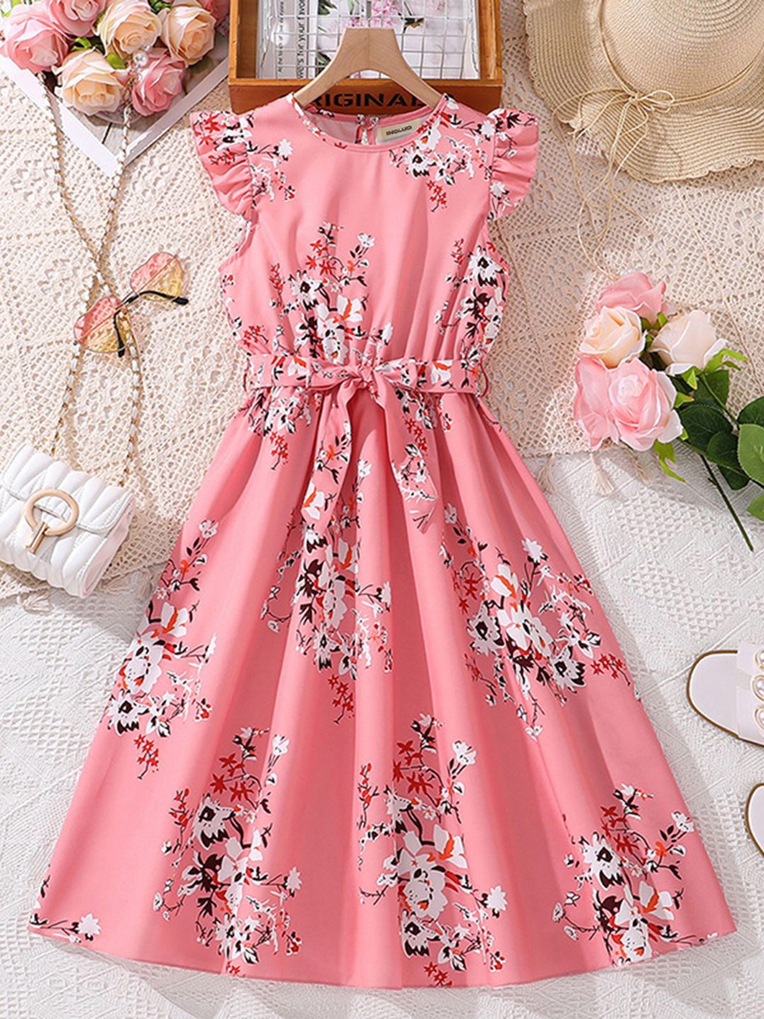 

INCLUD Floral Print Fit & Flare Midi Dress, Pink
