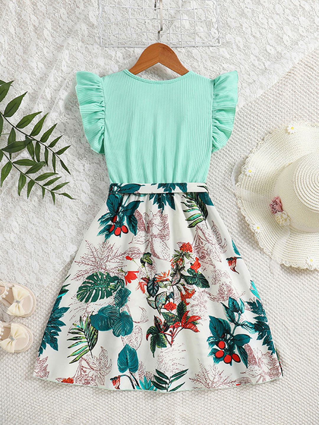 

INCLUD Floral Print Flared Sleeve Fit & Flare Dress, Green
