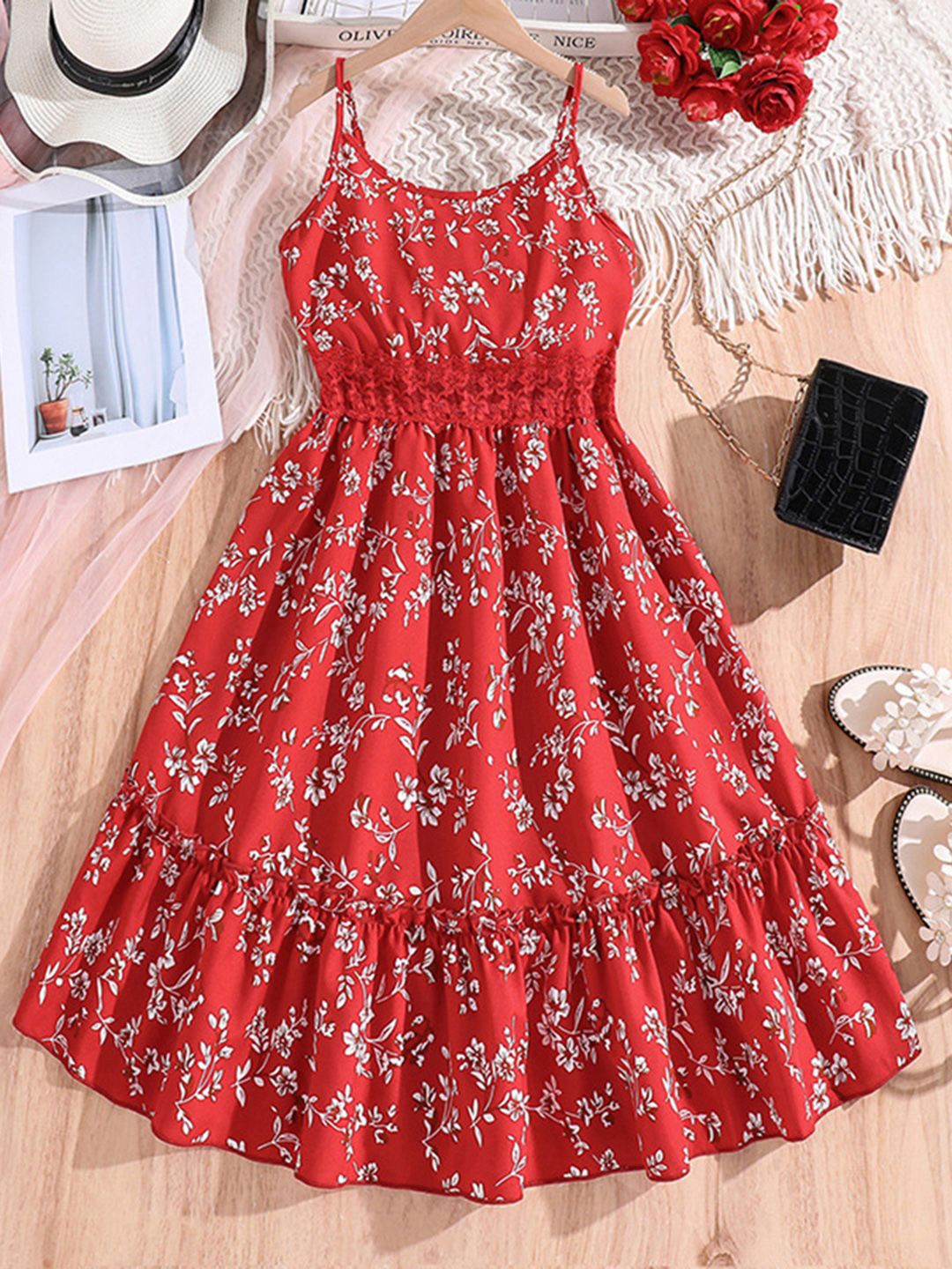 

INCLUD Floral Print Halter Neck Fit & Flare Dress, Red