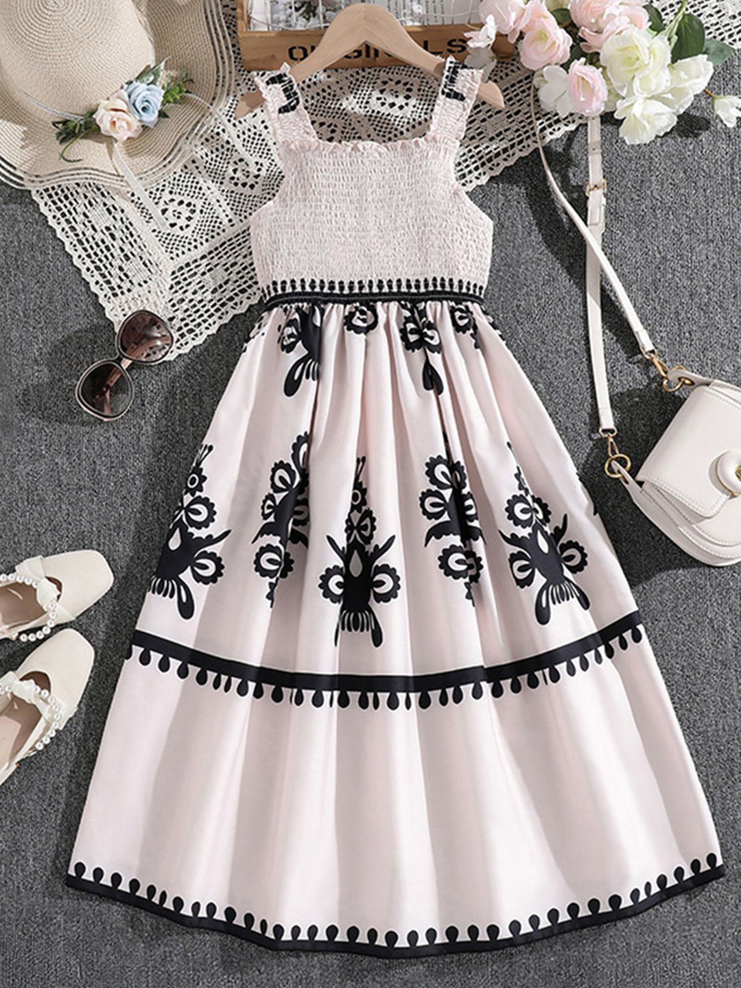 

INCLUD Floral Print Fit & Flare Dress, Off white