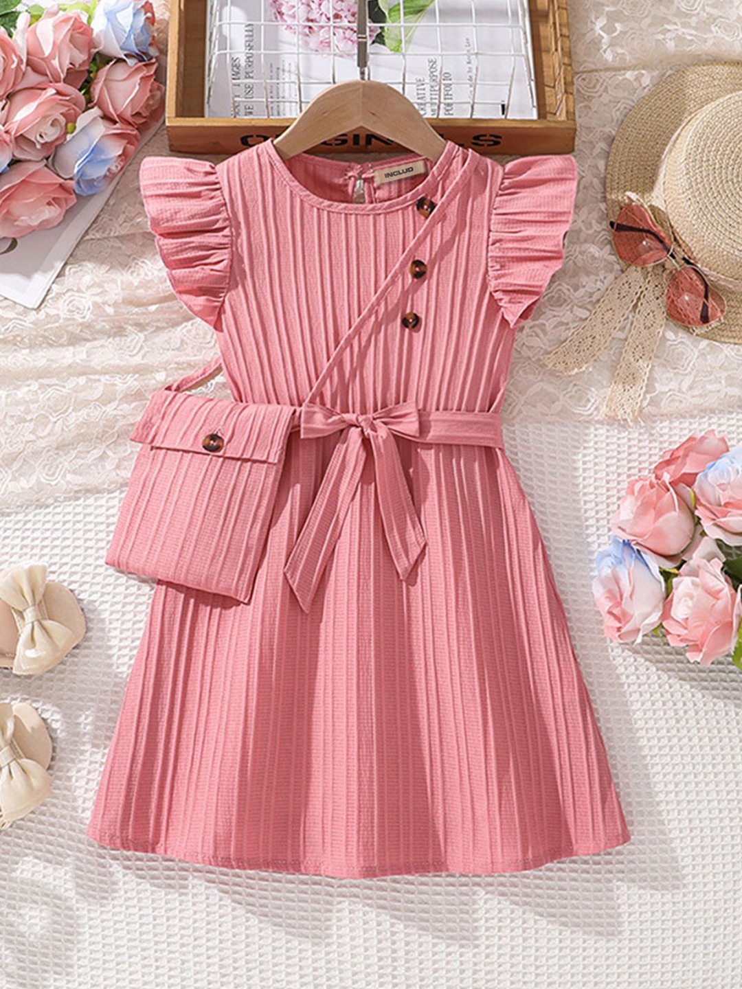 

INCLUD Striped Fit & Flare Dress, Pink