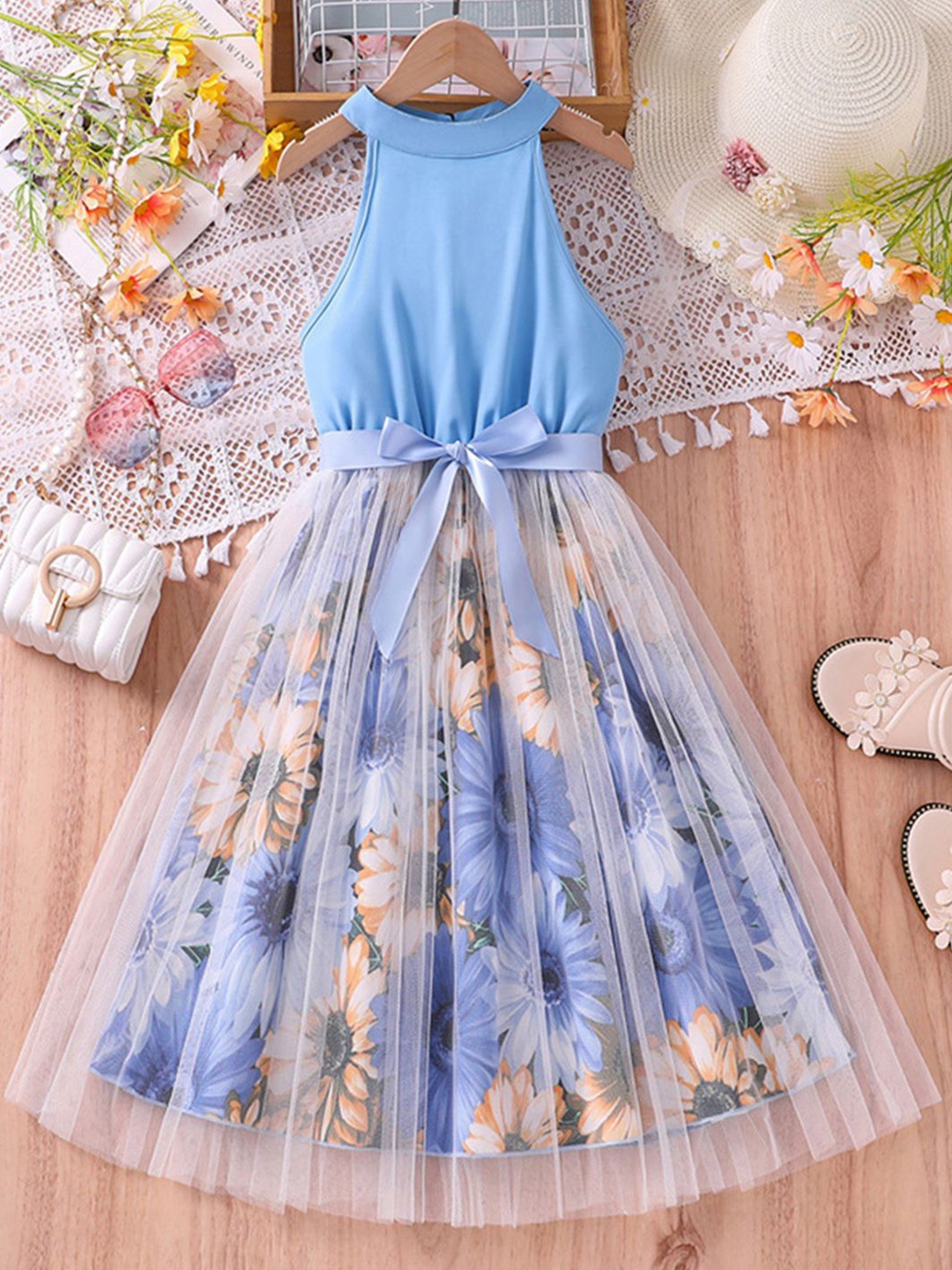 

INCLUD Floral Print Fit & Flare Dress, Blue