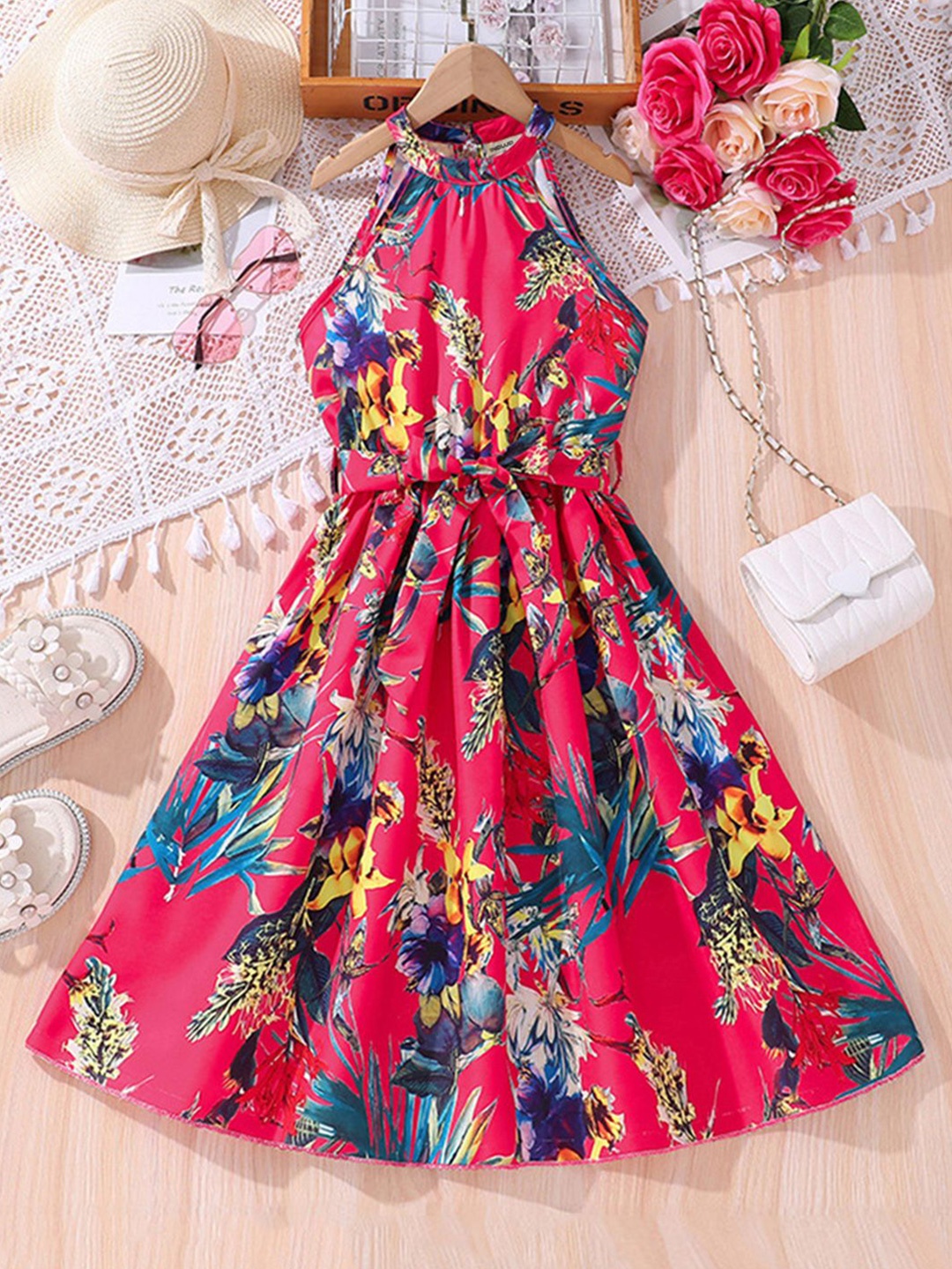 INCLUD Floral Print Fit & Flare Dress, Red
