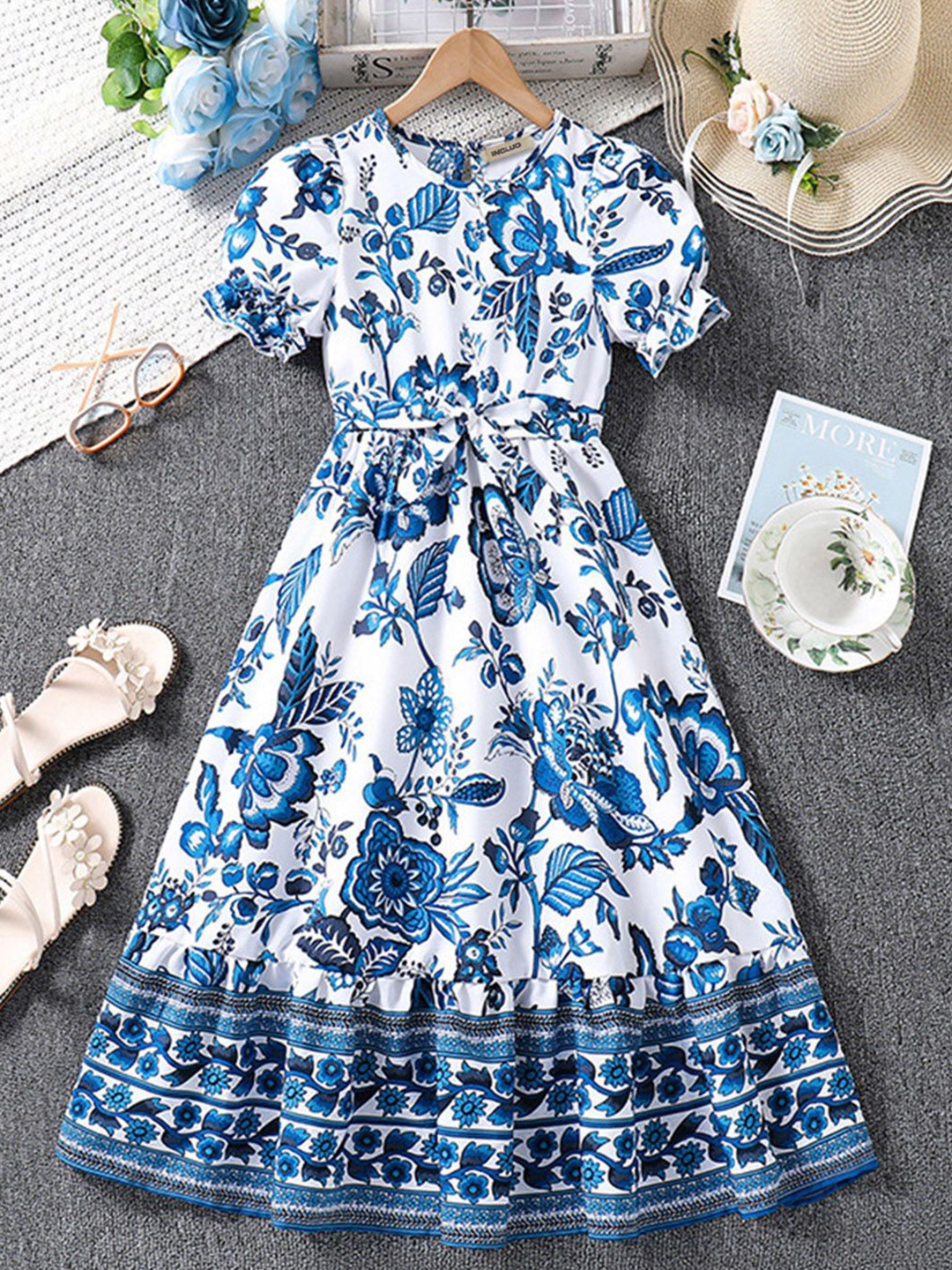 

INCLUD Floral Print Fit & Flare Dress, Blue