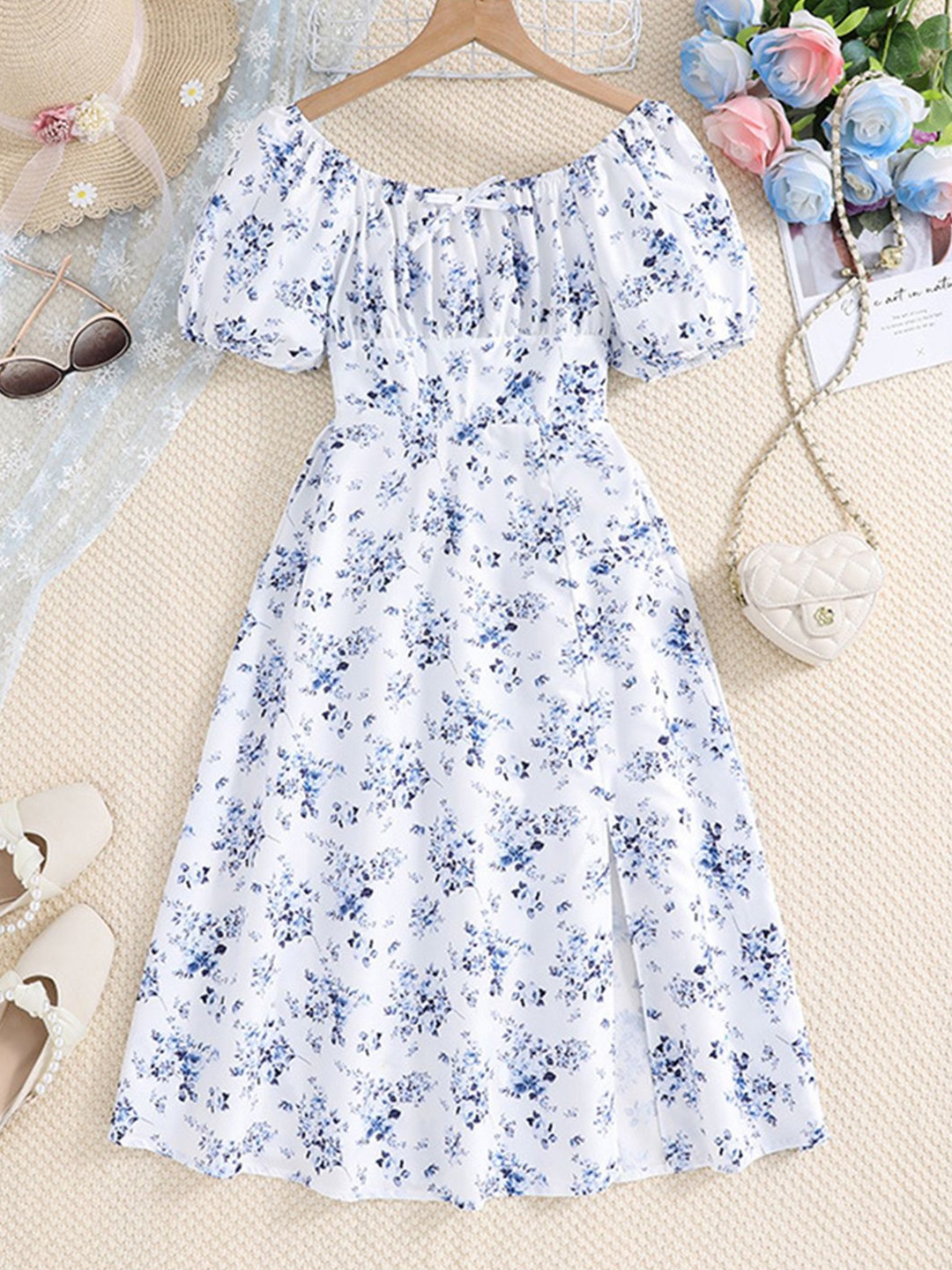 

INCLUD Floral Print Cape Sleeve Maxi Dress, Blue