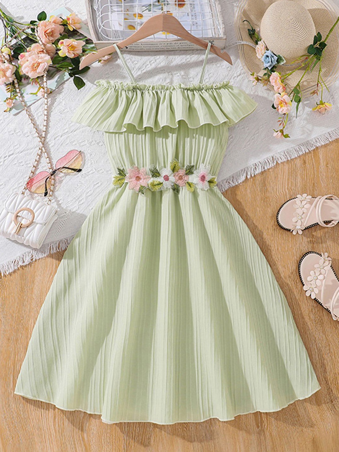 

INCLUD Striped Cape Sleeve Fit & Flare Dress, Green