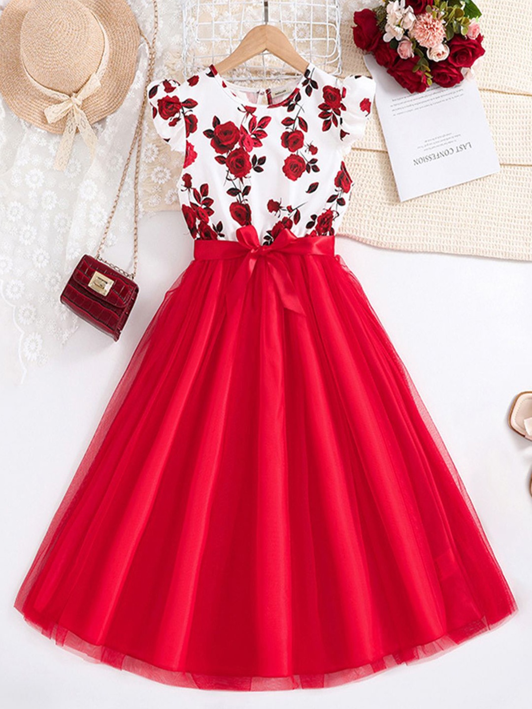 INCLUD Floral Fit & Flare Dress, Red