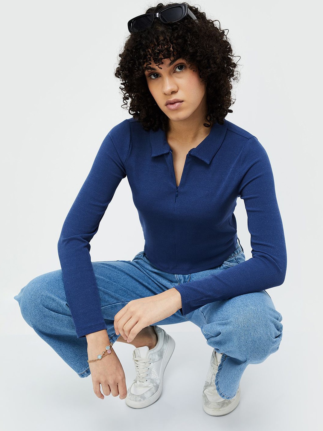 

Ginger by Lifestyle Bell Sleeve Cotton Top, Blue