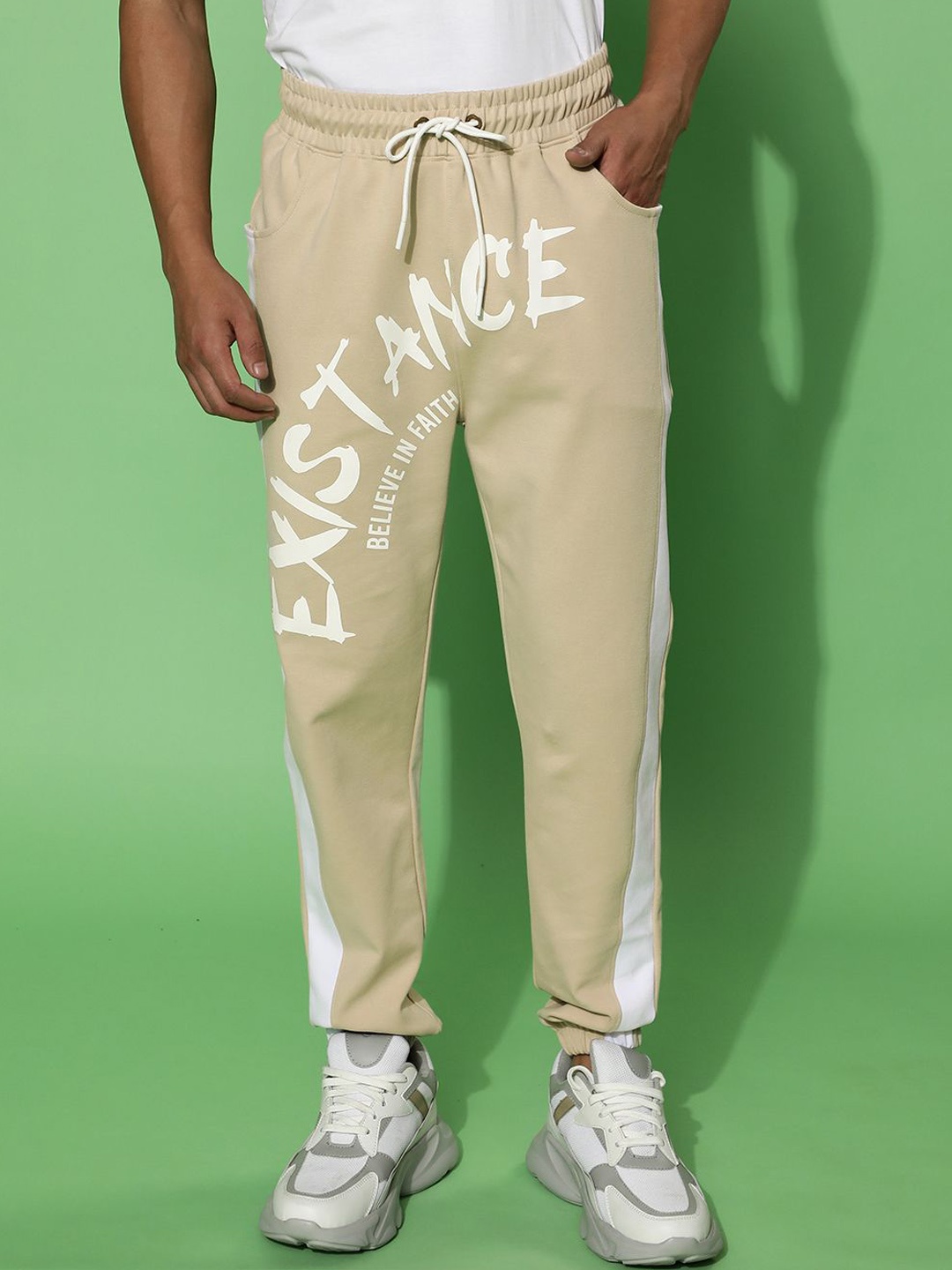 

VEIRDO Printed Pure Cotton Joggers, Beige