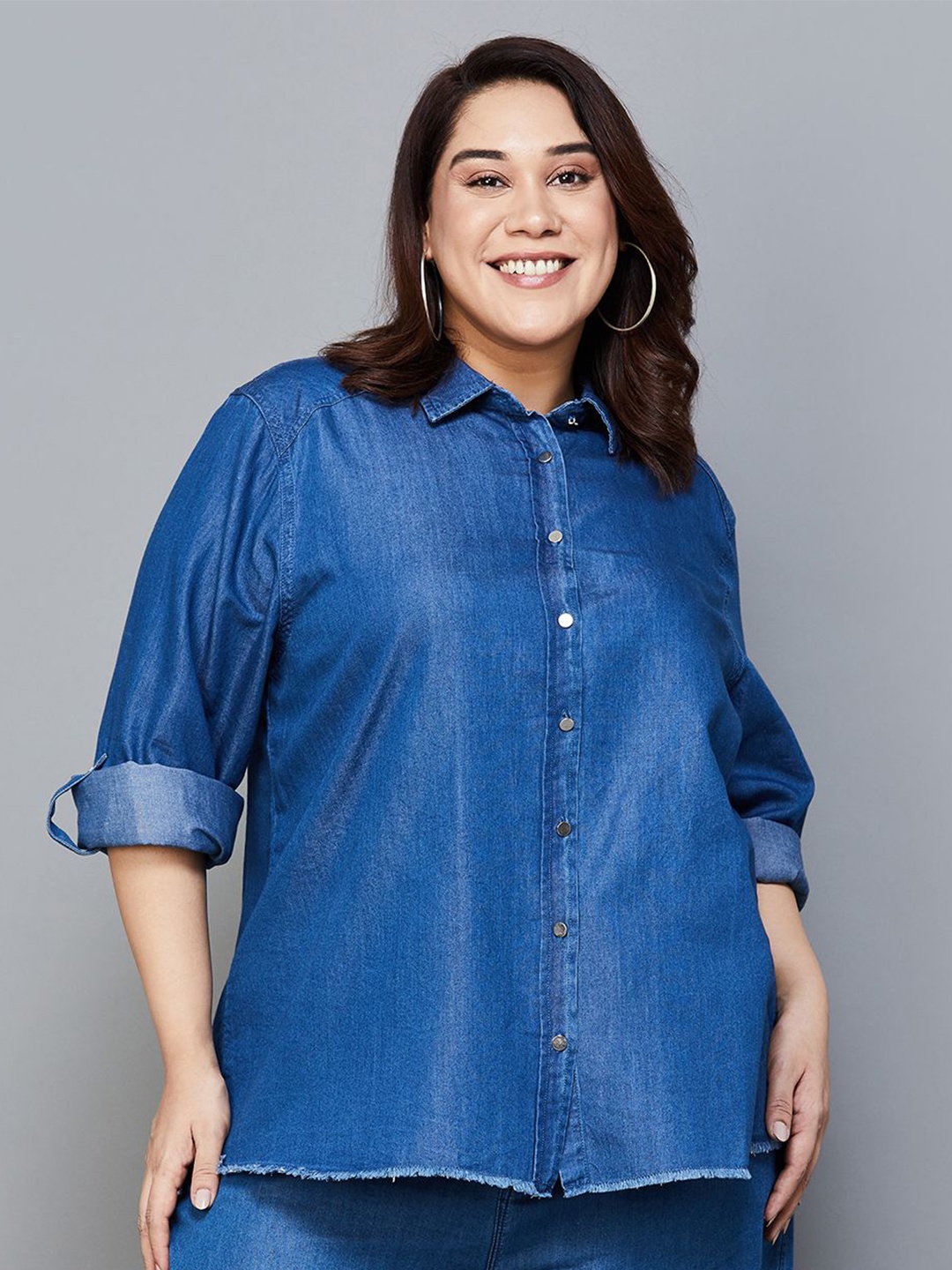 

Nexus by Lifestyle Roll-Up Sleeves Cotton Shirt Style Top, Blue