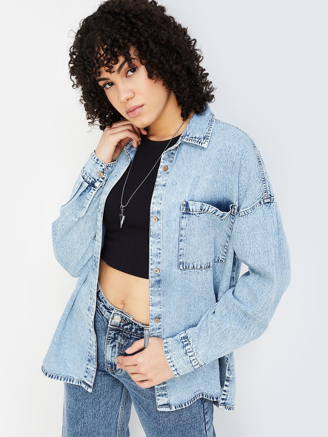 

max Women Faded Opaque Faded Casual Shirt, Blue