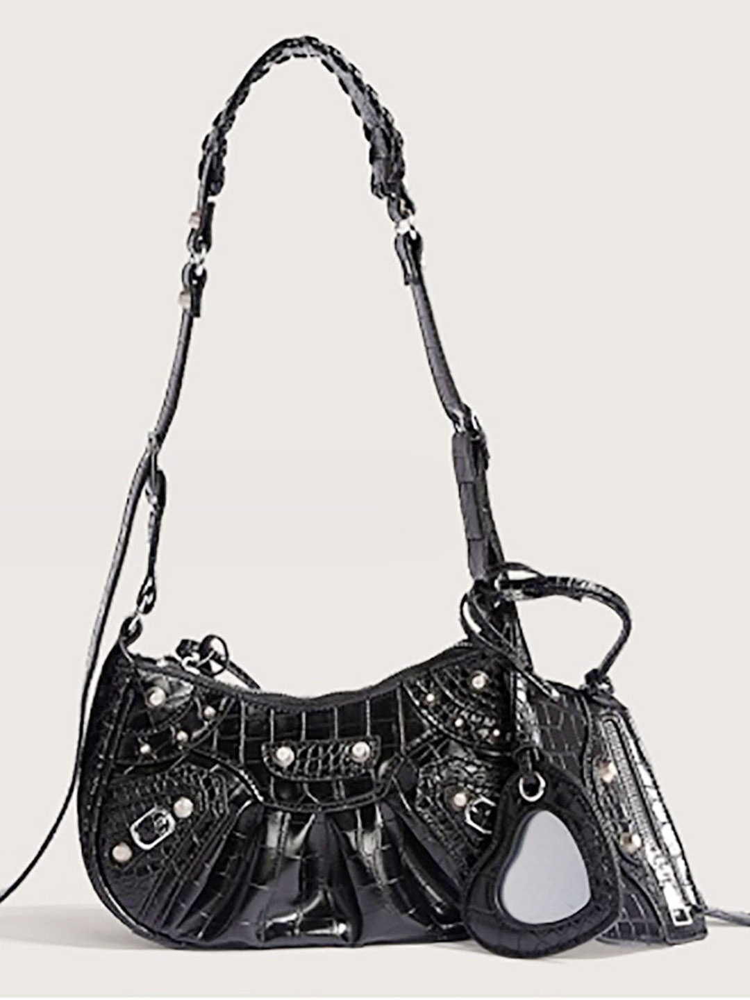 

Styli Women Black Leather Belted Shoulder Bag