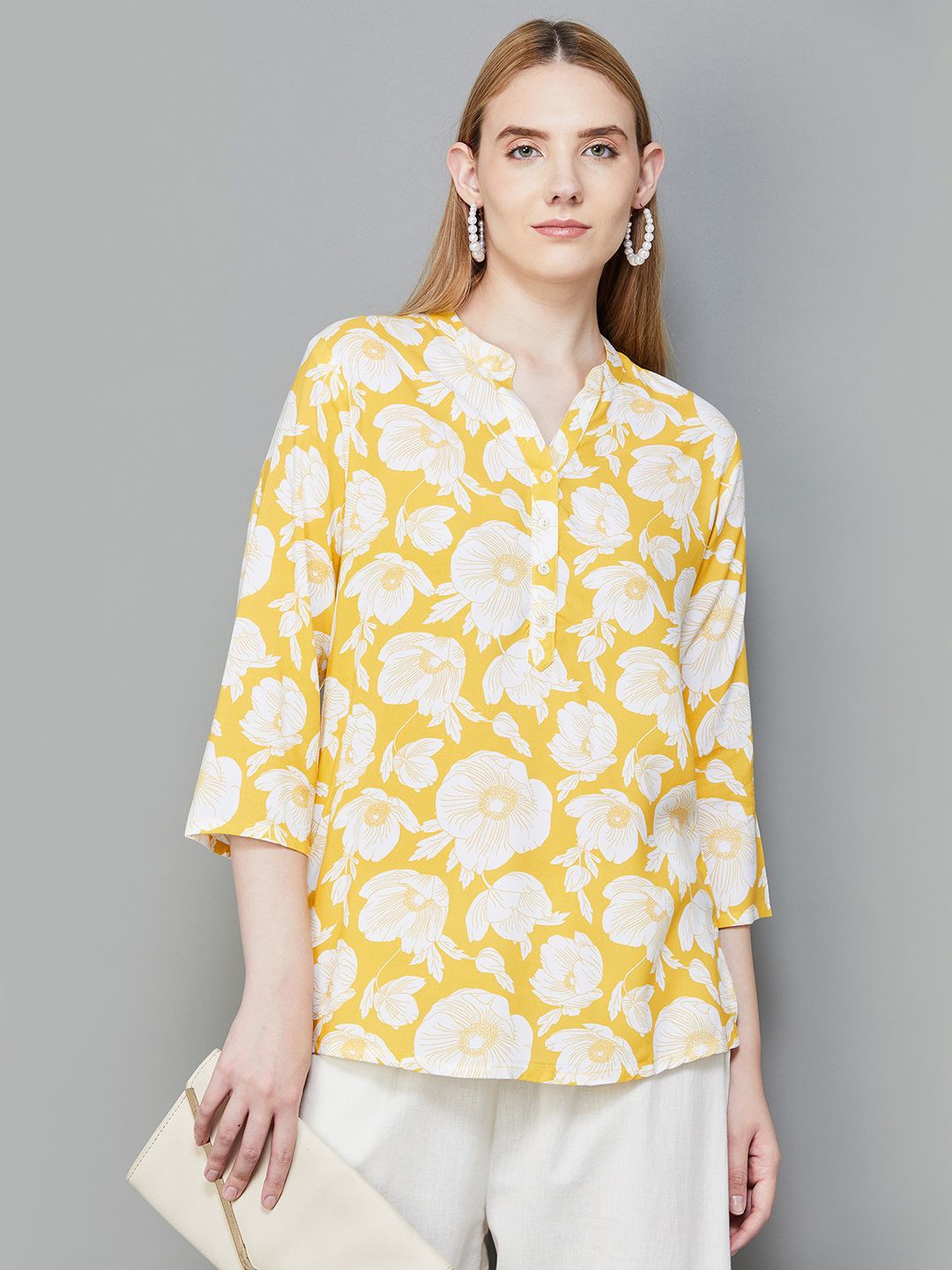 

Melange by Lifestyle Floral Printed Kurti, Yellow