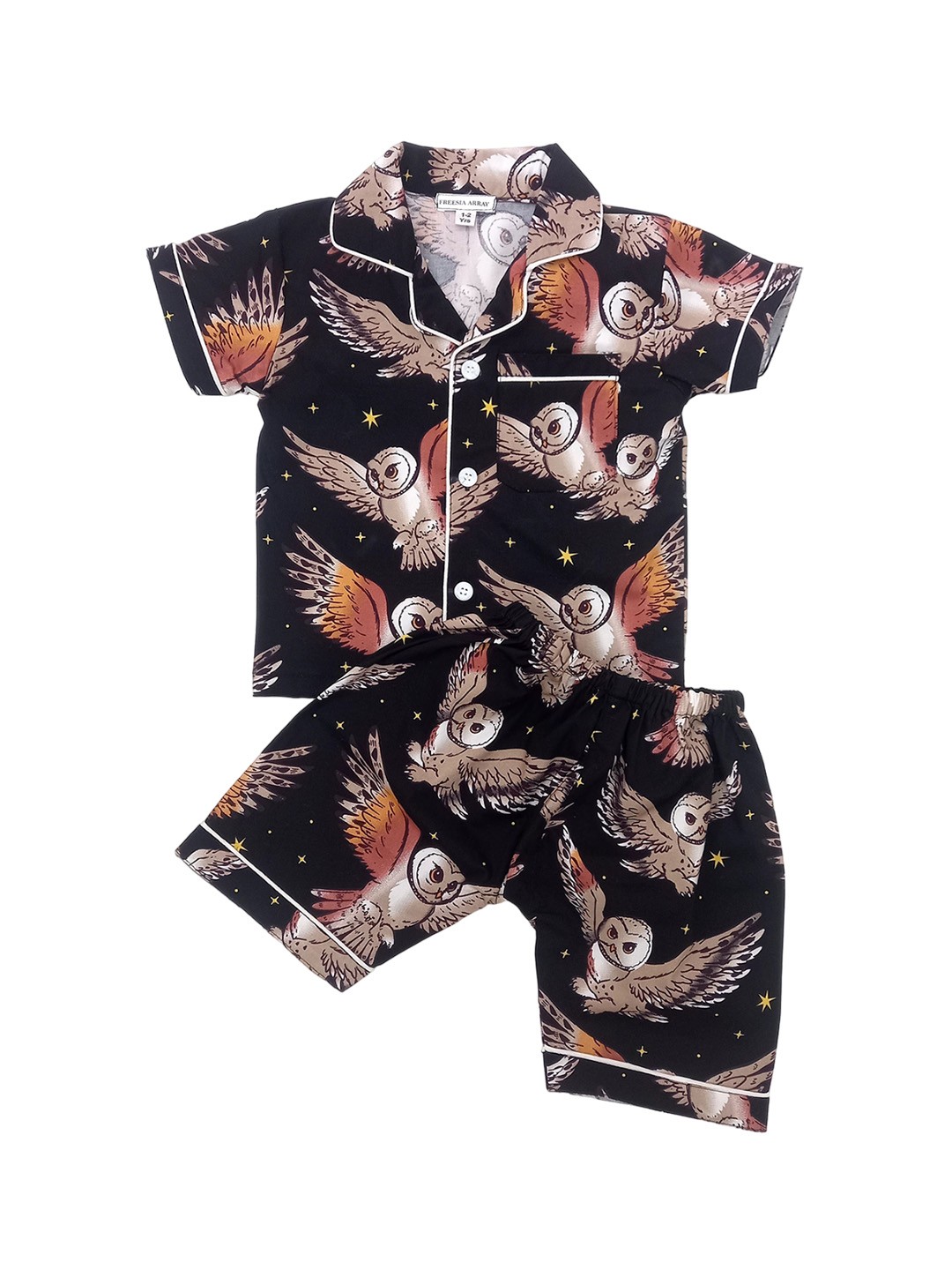 

Freesia Array Unisex Kids Printed Night suit, Black