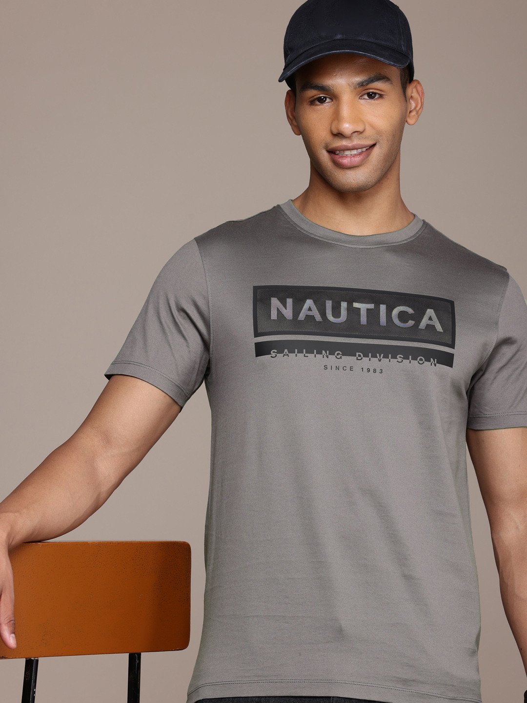 

Nautica Brand Logo Printed Pure Cotton T-shirt, Grey