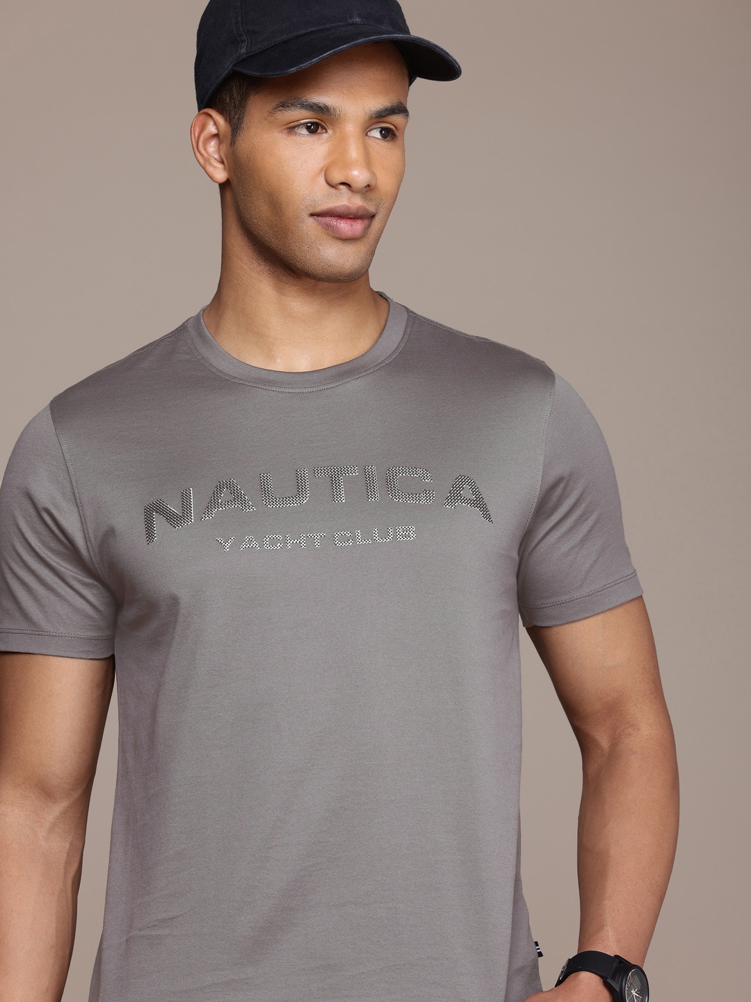 

Nautica Brand Logo Printed Pure Cotton T-shirt, Grey