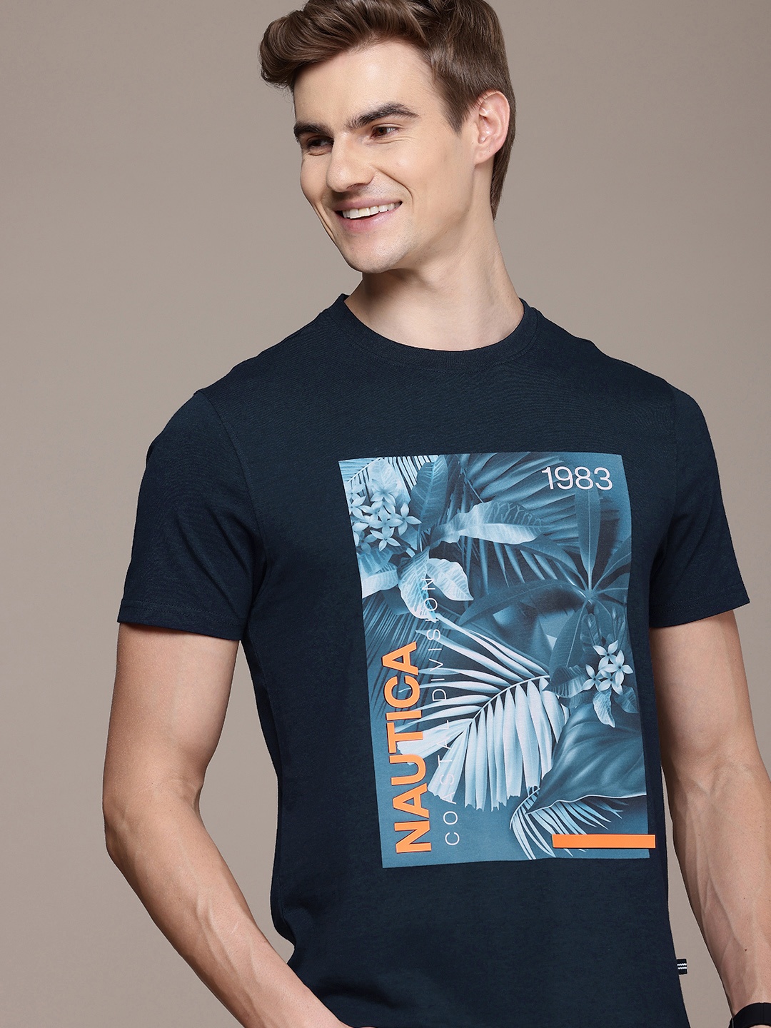 

Nautica Round Neck Graphic Printed T-shirt, Navy blue