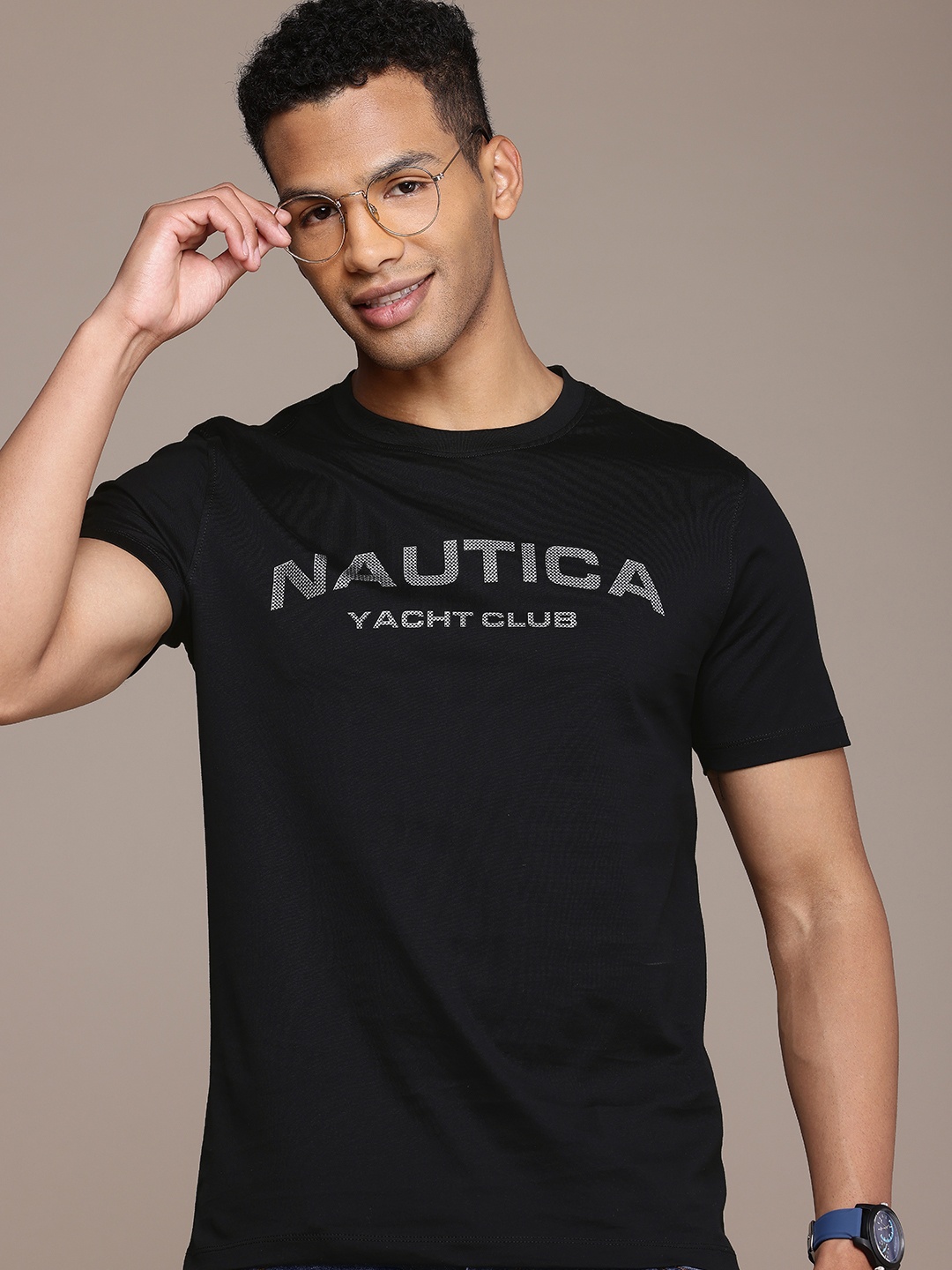 

Nautica Brand Logo Printed Pure Cotton T-shirt, Black