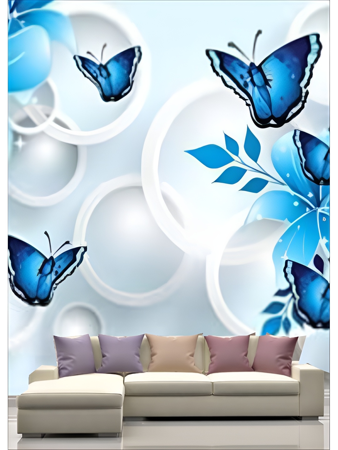 Aura Blue & White Printed Self Adhesive Wall Sticker