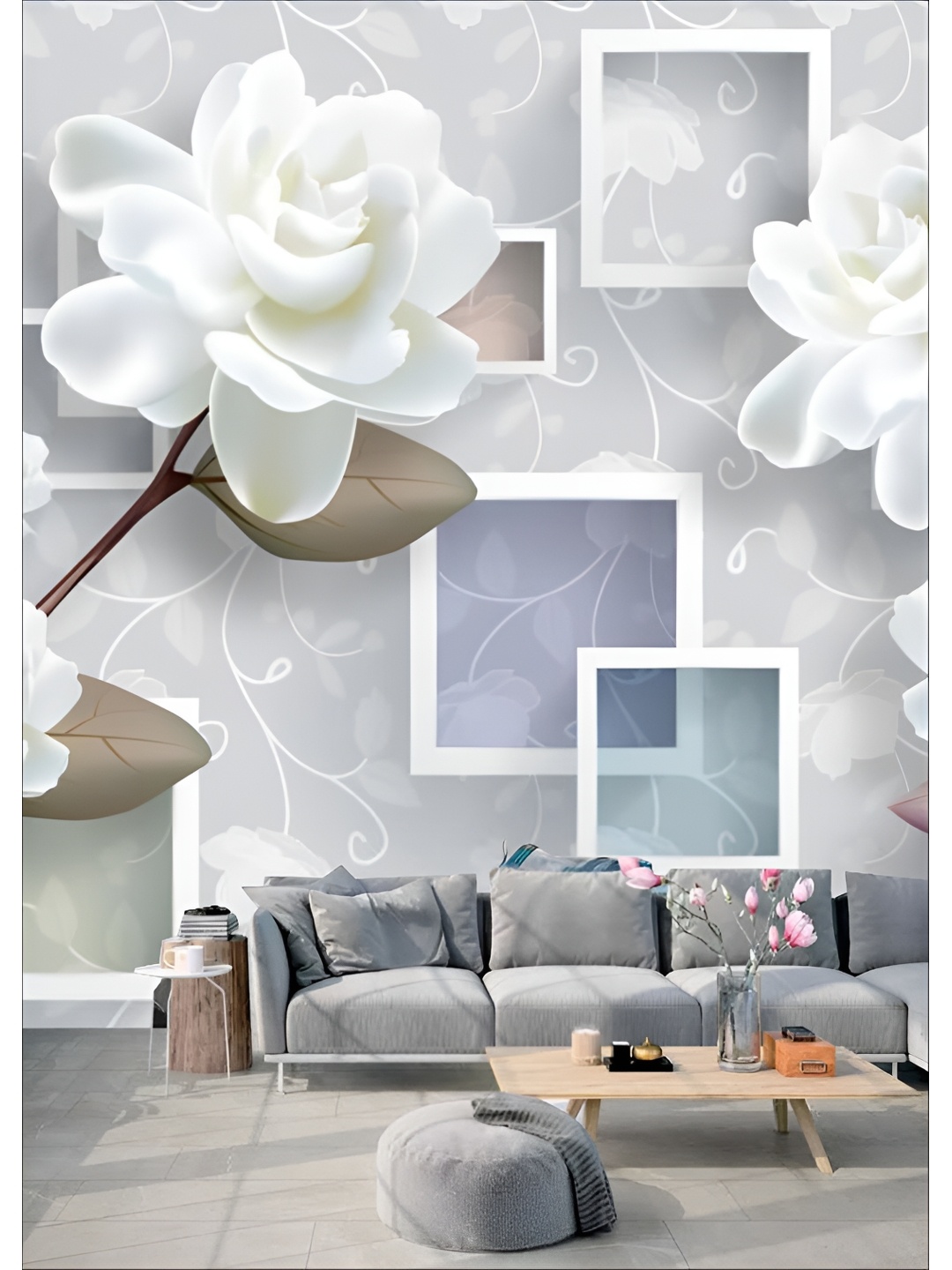 Aura White & Brown Printed Self-Adhesive Wall Sicker