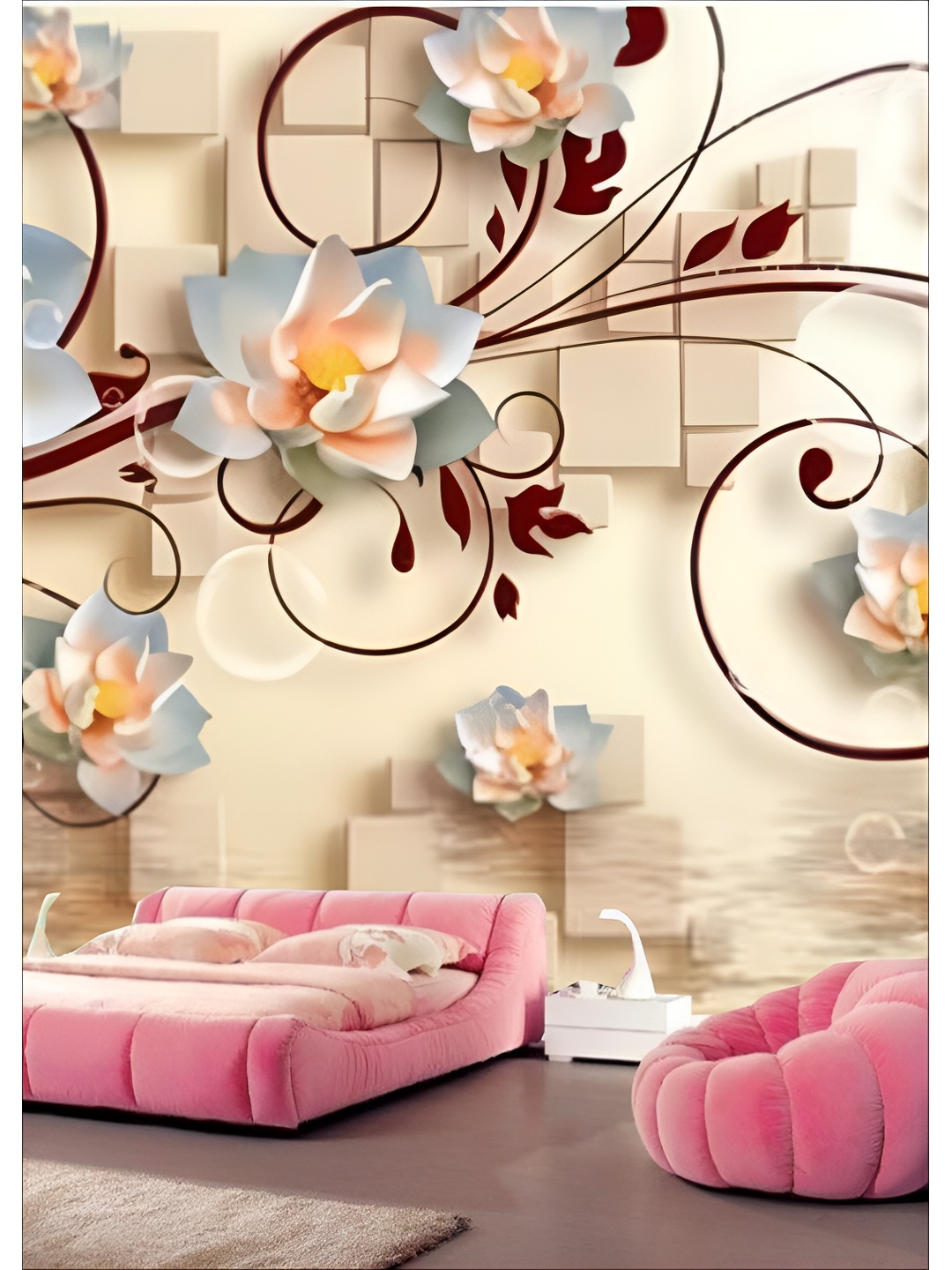 Aura Cream & Pink Printed Self Adhesive Wall Sticker