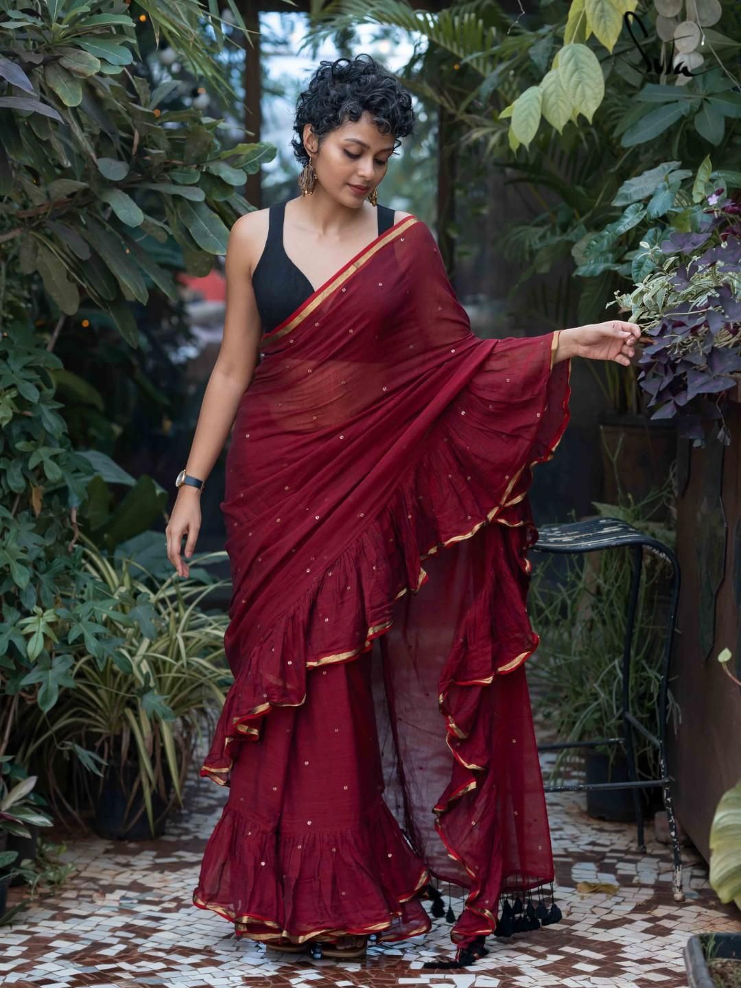 

Suta Embellished Sequinned Pure Cotton Saree, Maroon